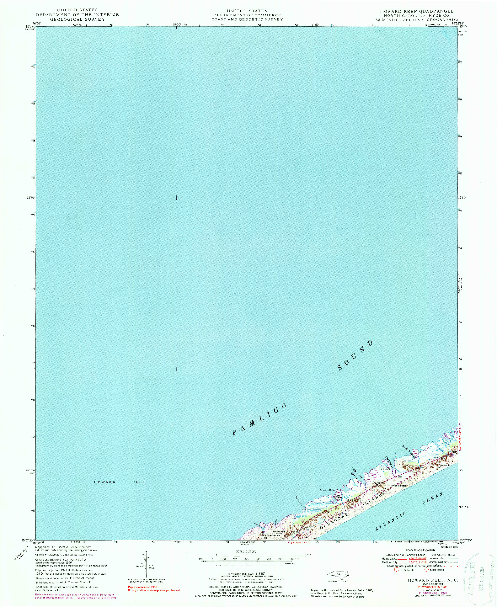 USGS 1:24000-SCALE QUADRANGLE FOR HOWARD REEF, NC 1950