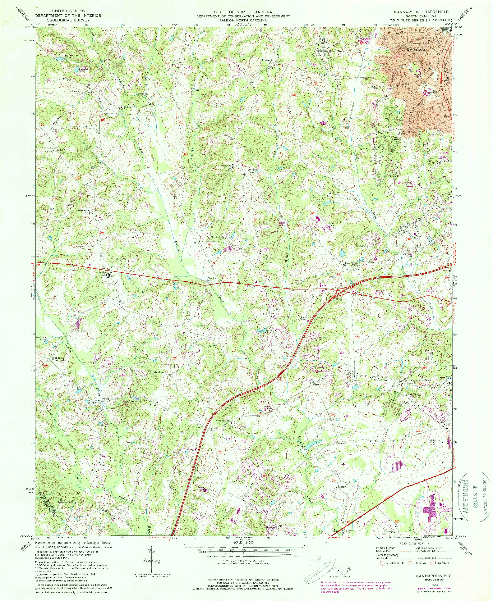 USGS 1:24000-SCALE QUADRANGLE FOR KANNAPOLIS, NC 1969