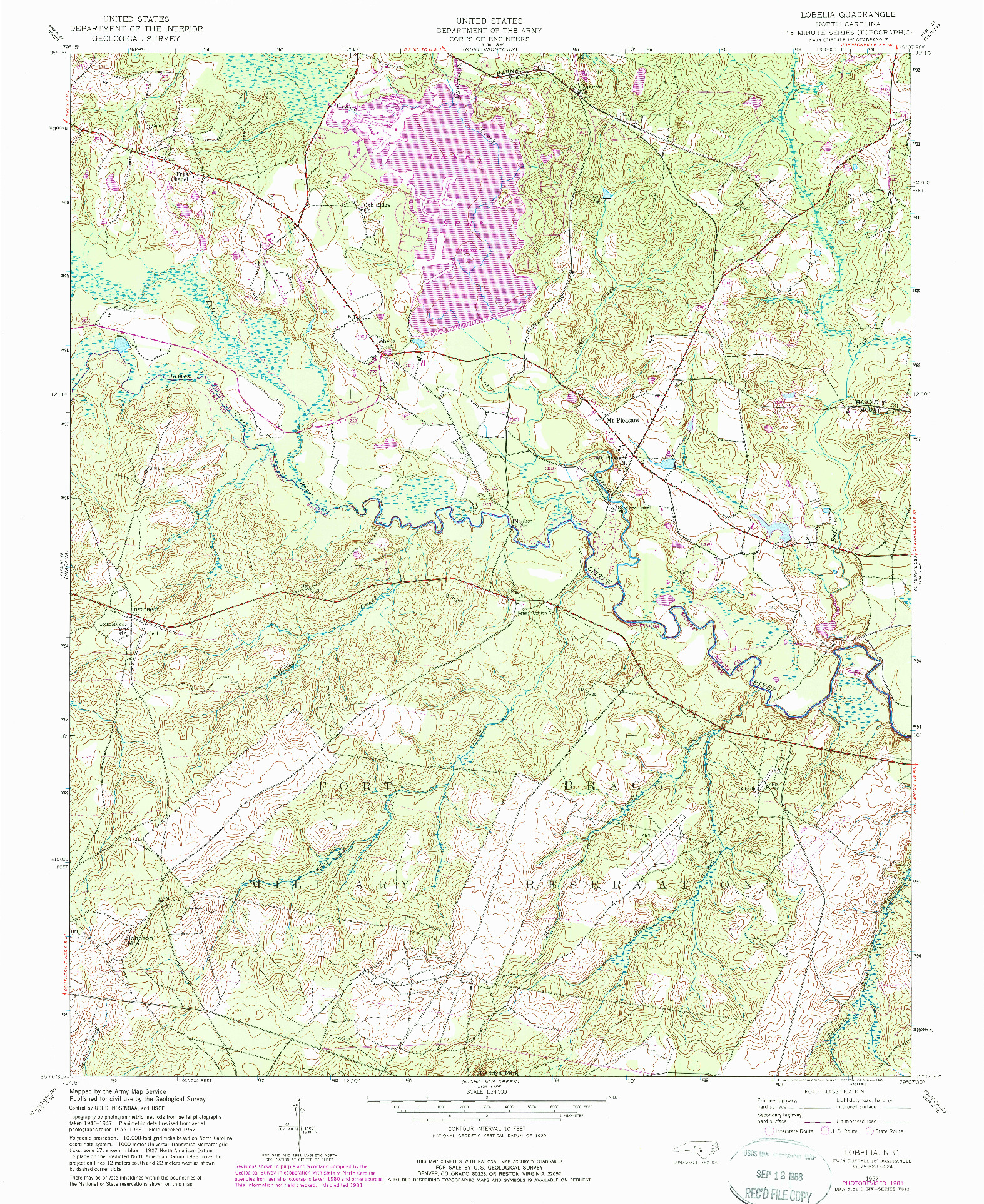 USGS 1:24000-SCALE QUADRANGLE FOR LOBELIA, NC 1957