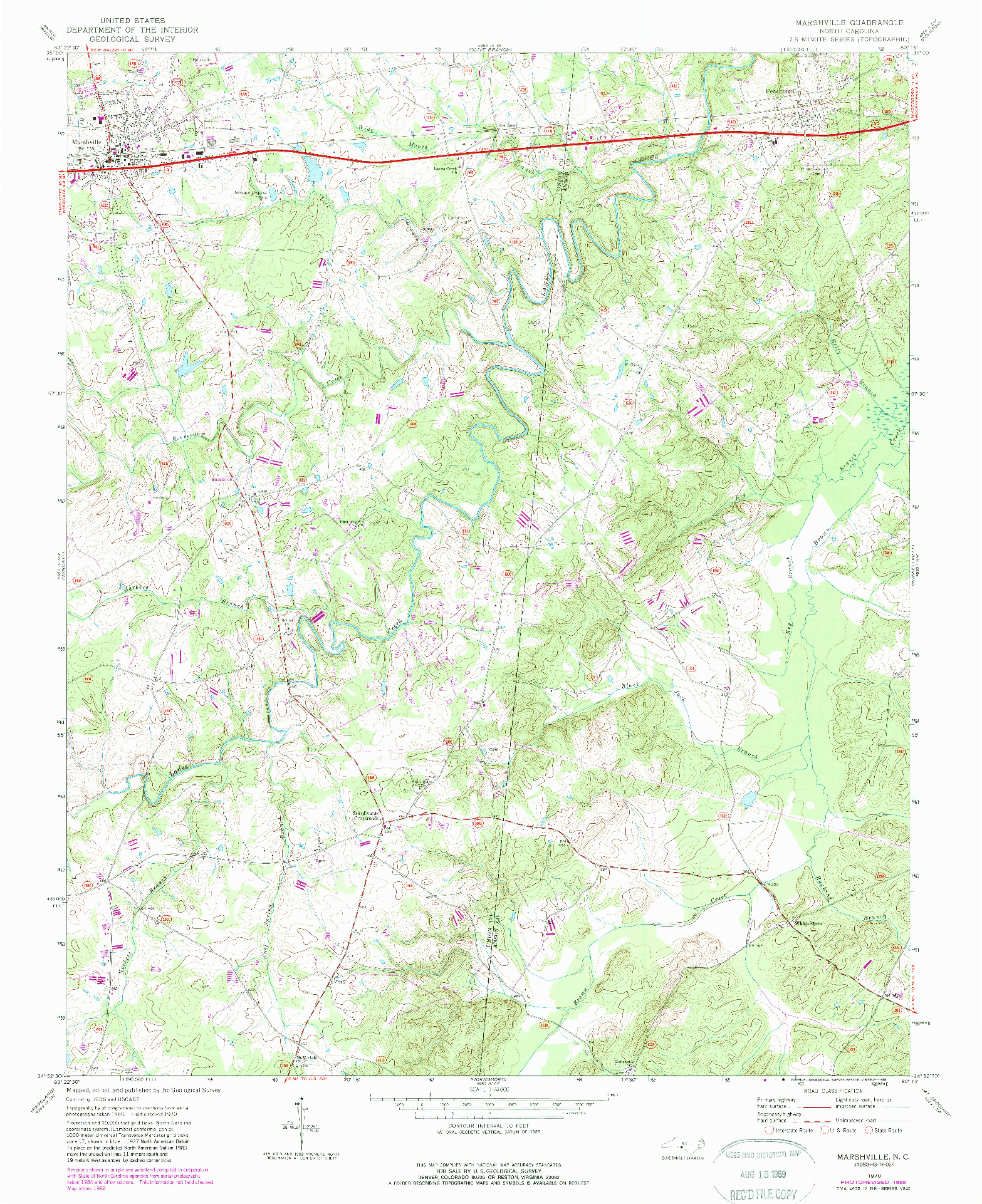 USGS 1:24000-SCALE QUADRANGLE FOR MARSHVILLE, NC 1970