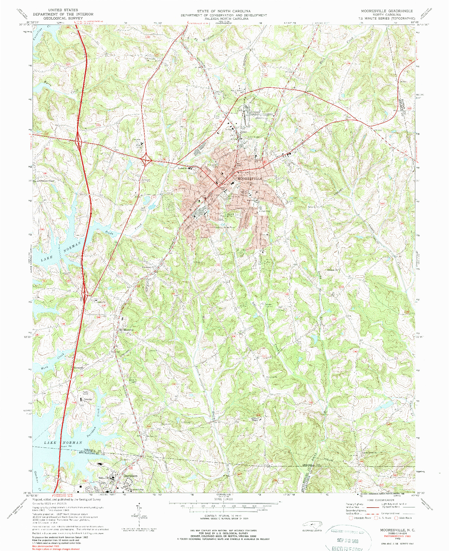 USGS 1:24000-SCALE QUADRANGLE FOR MOORESVILLE, NC 1969