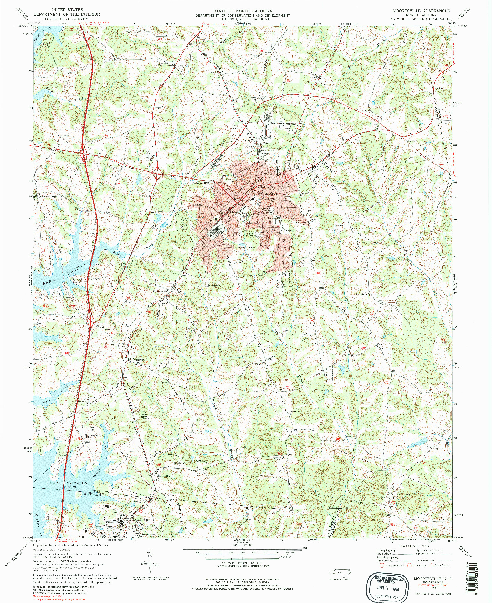 USGS 1:24000-SCALE QUADRANGLE FOR MOORESVILLE, NC 1969