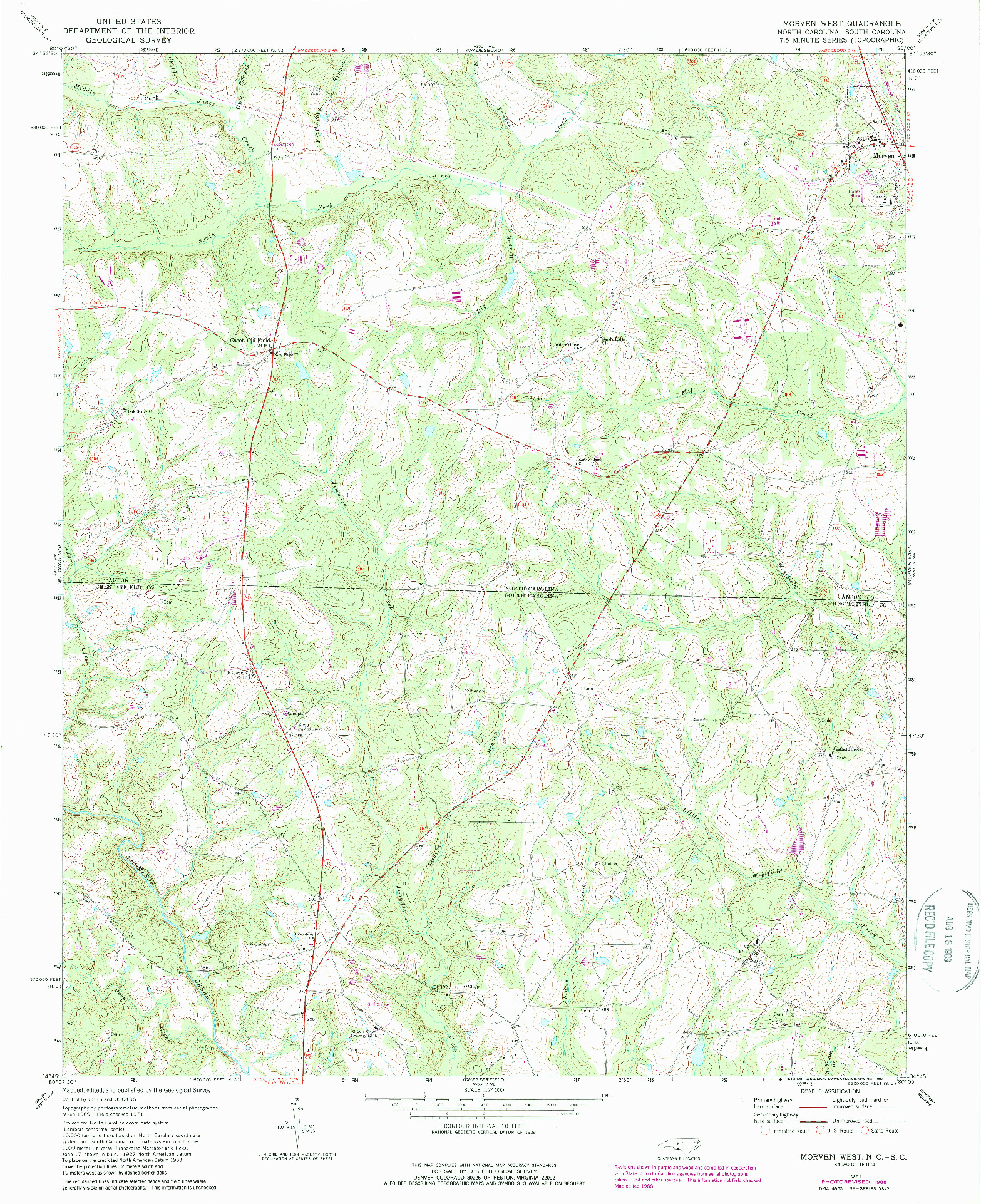 USGS 1:24000-SCALE QUADRANGLE FOR MORVEN WEST, NC 1971
