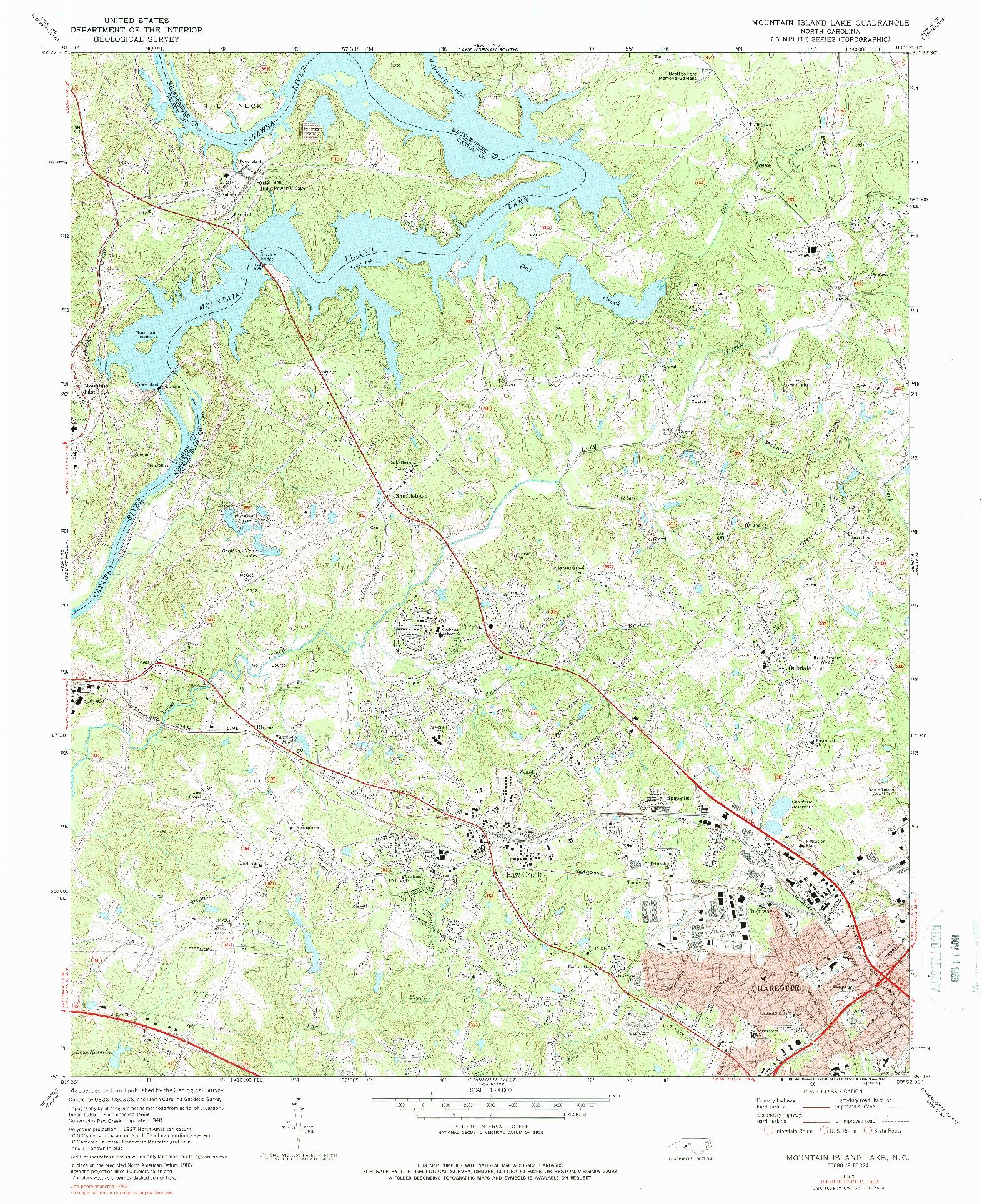 USGS 1:24000-SCALE QUADRANGLE FOR MOUNTAIN ISLAND LAKE, NC 1969