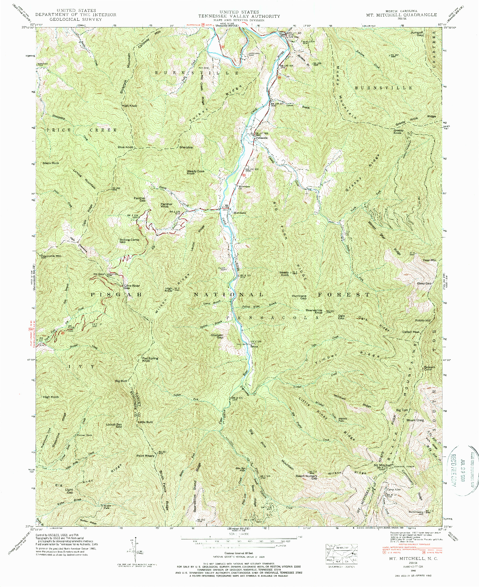 USGS 1:24000-SCALE QUADRANGLE FOR MT. MITCHELL, NC 1946