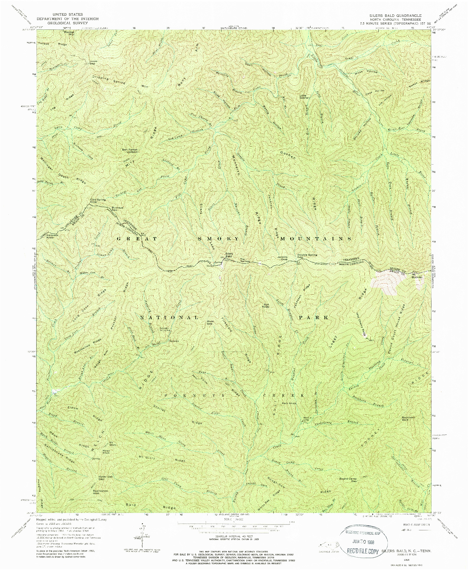 USGS 1:24000-SCALE QUADRANGLE FOR SILERS BALD, NC 1964