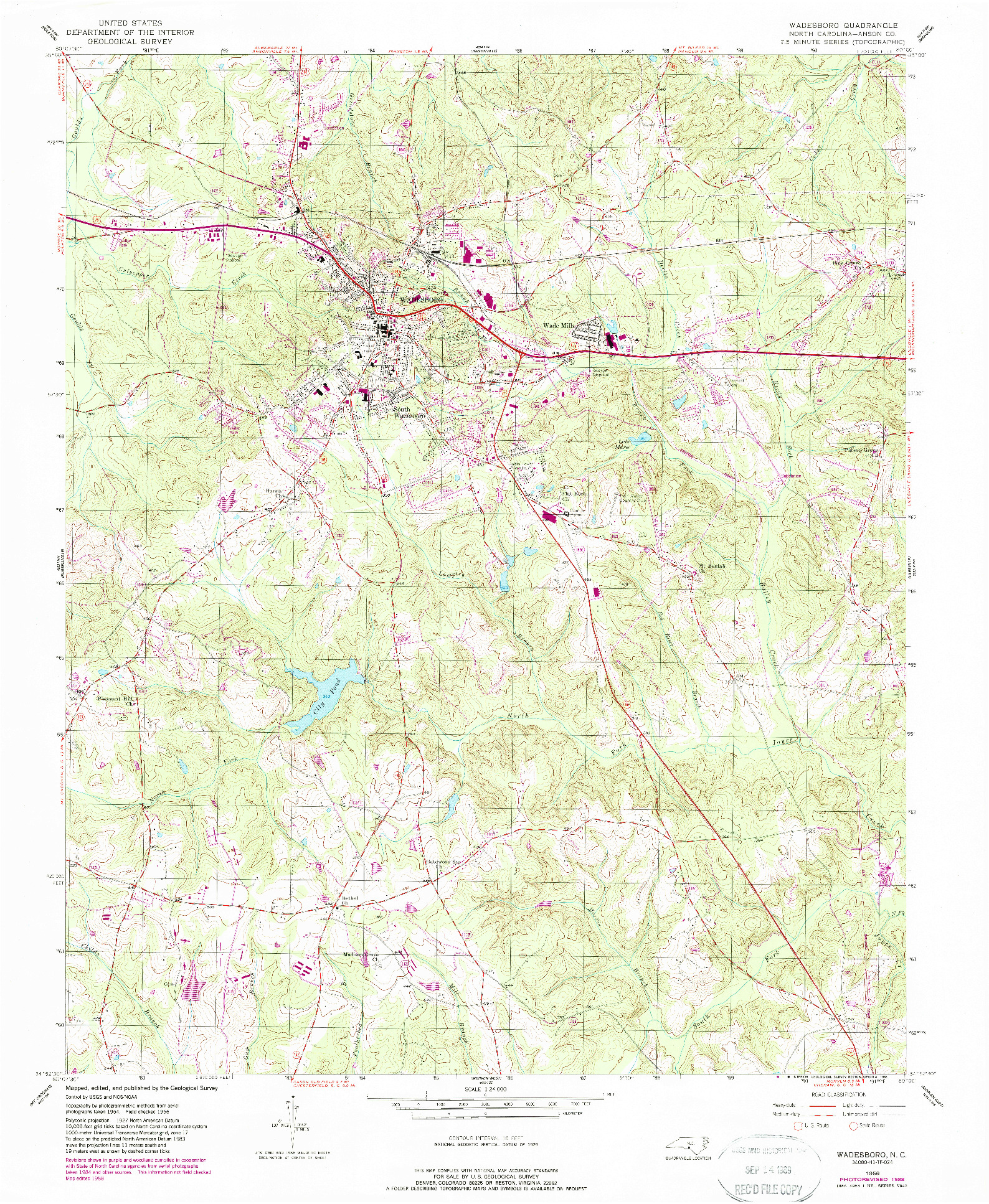 USGS 1:24000-SCALE QUADRANGLE FOR WADESBORO, NC 1956