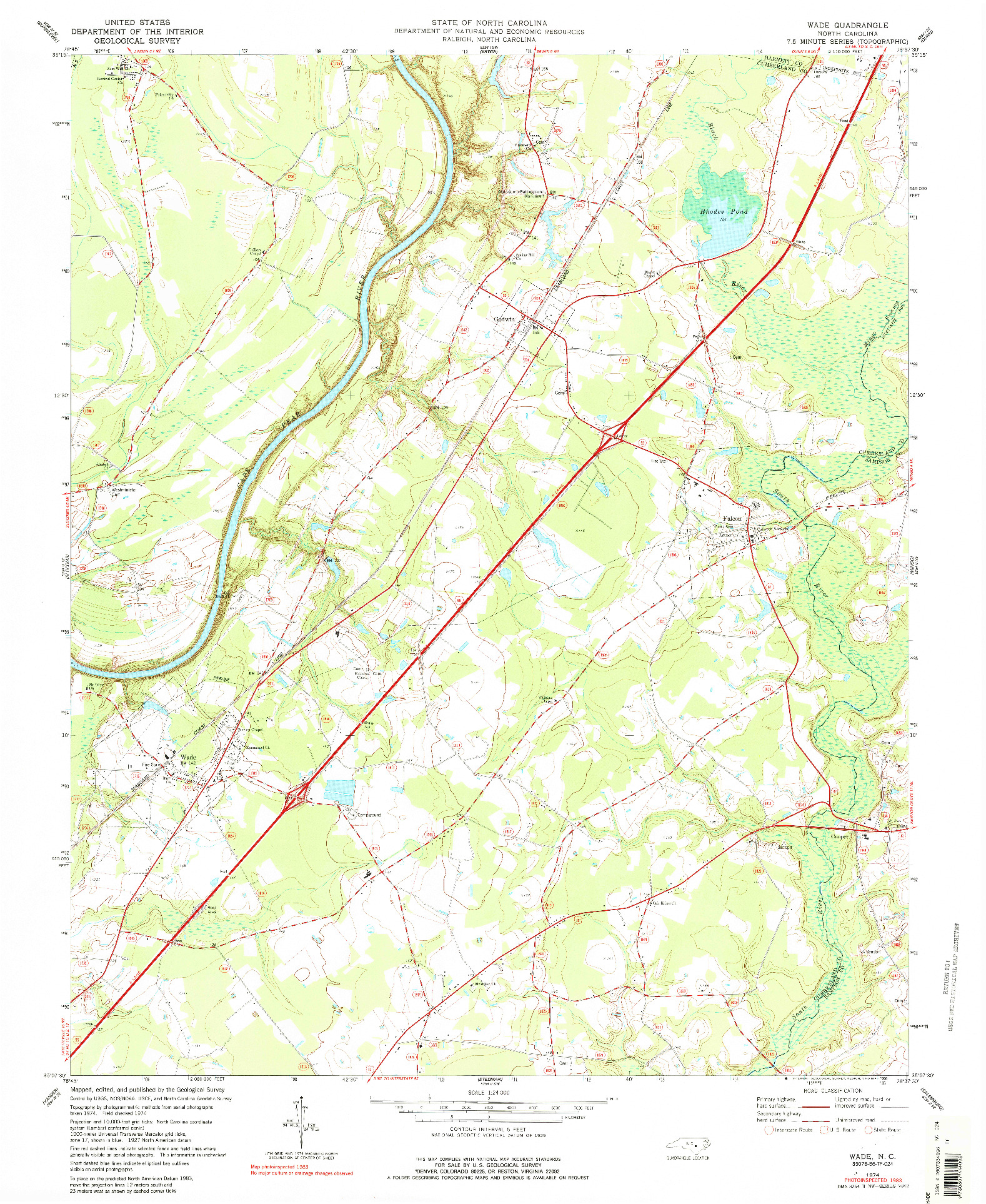 USGS 1:24000-SCALE QUADRANGLE FOR WADE, NC 1974