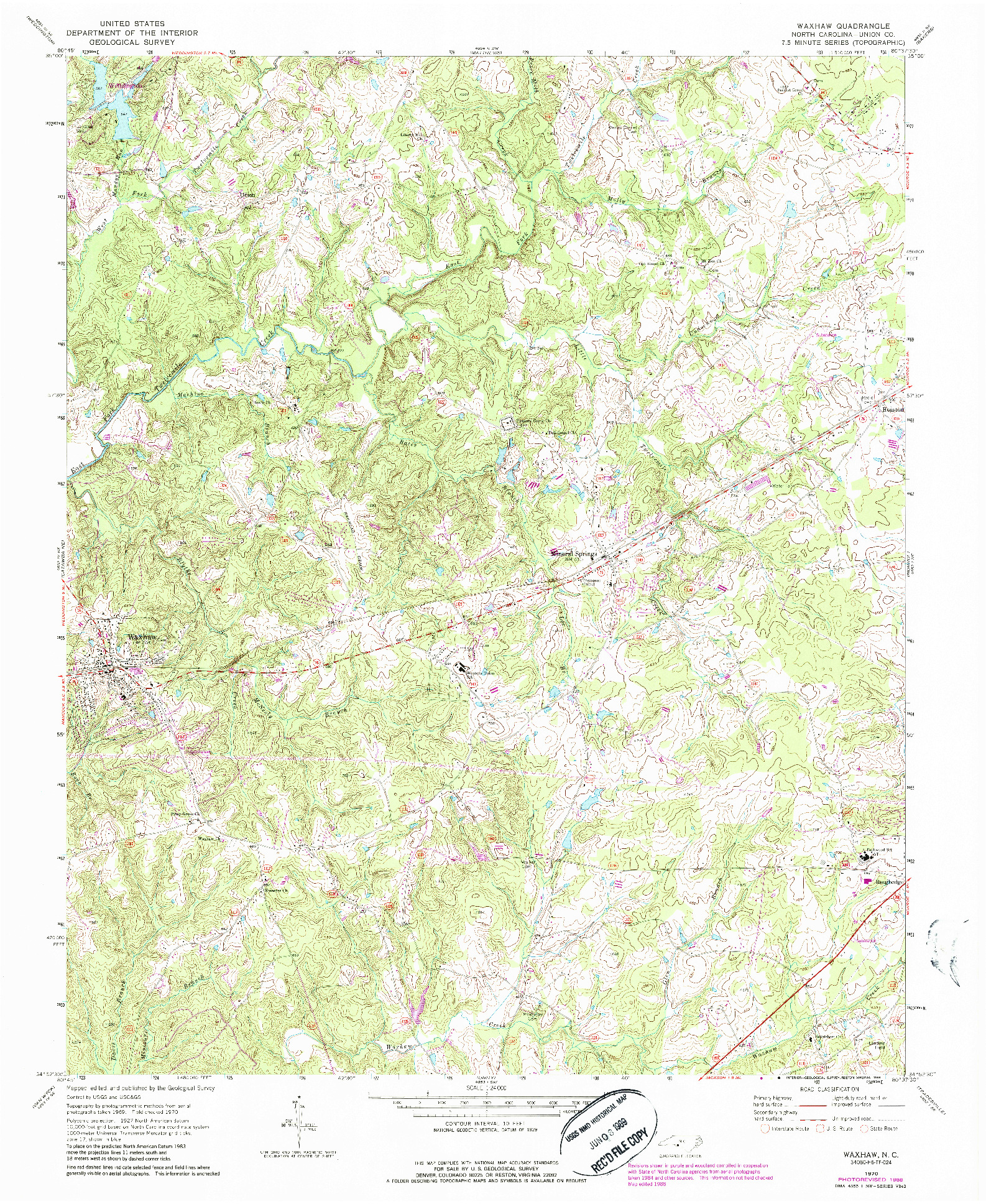 USGS 1:24000-SCALE QUADRANGLE FOR WAXHAW, NC 1970