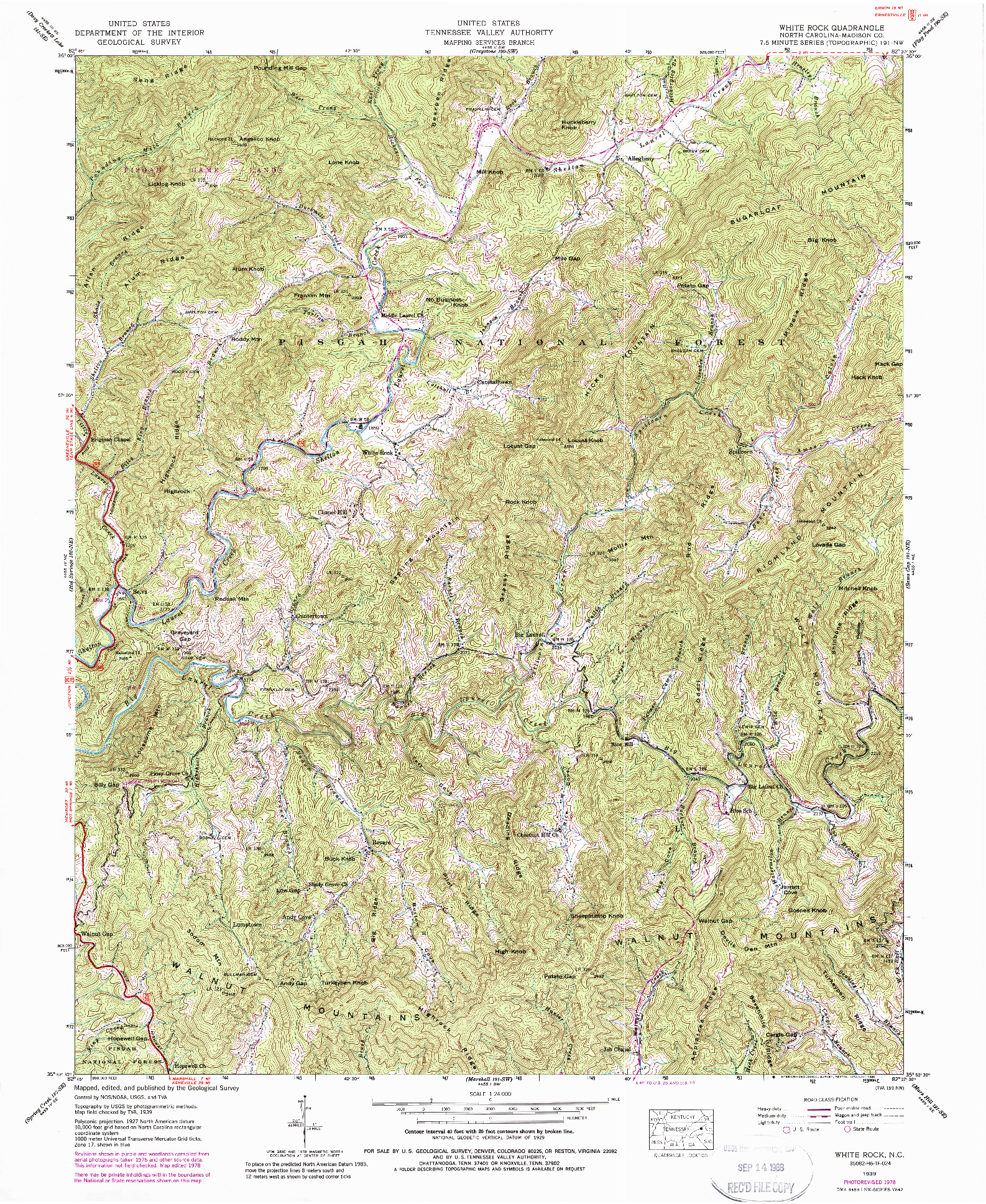 USGS 1:24000-SCALE QUADRANGLE FOR WHITE ROCK, NC 1939