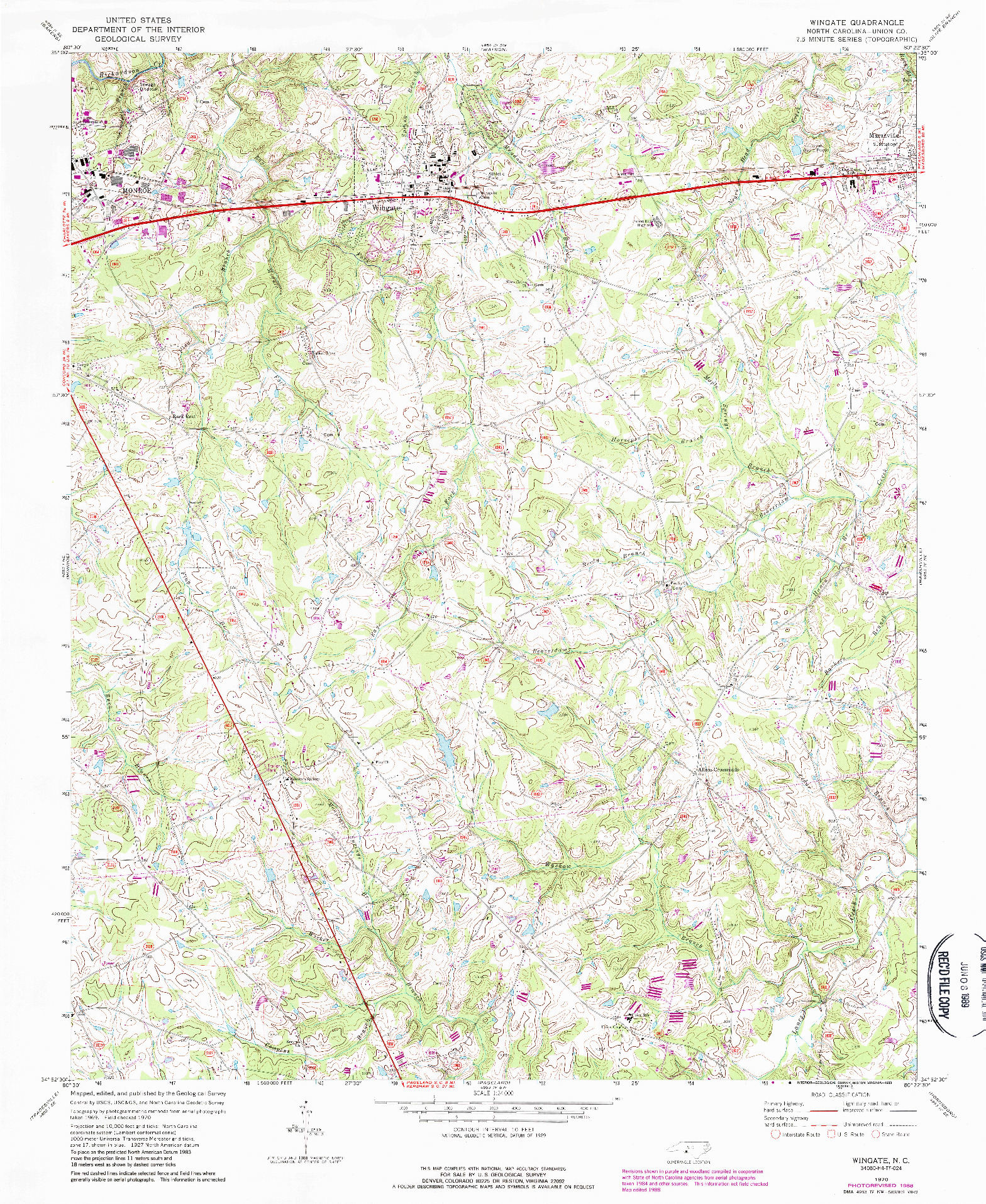 USGS 1:24000-SCALE QUADRANGLE FOR WINGATE, NC 1970