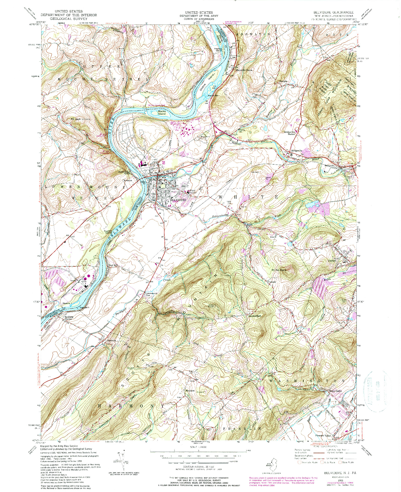 USGS 1:24000-SCALE QUADRANGLE FOR BELVIDERE, NJ 1955