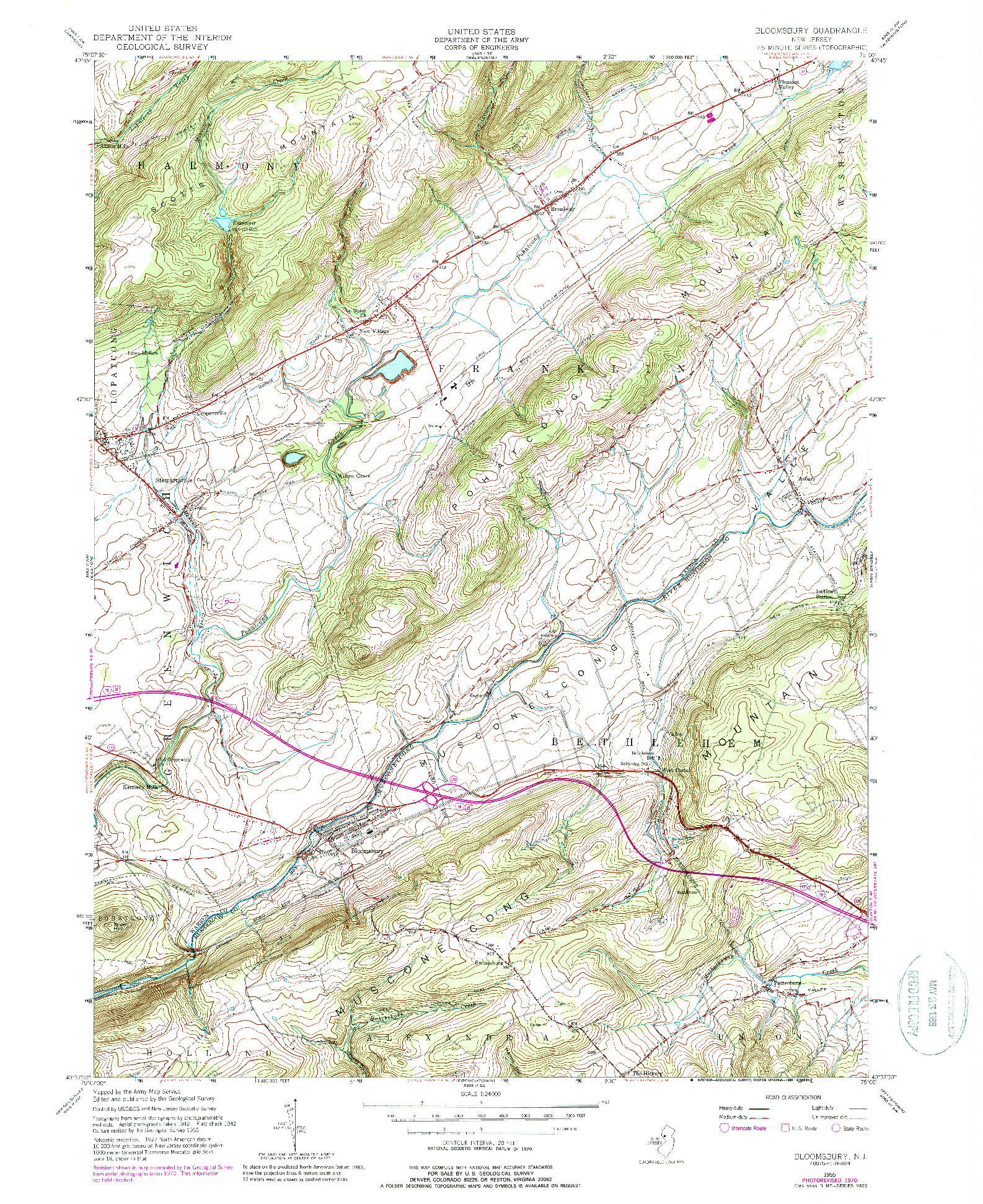 USGS 1:24000-SCALE QUADRANGLE FOR BLOOMSBURY, NJ 1955