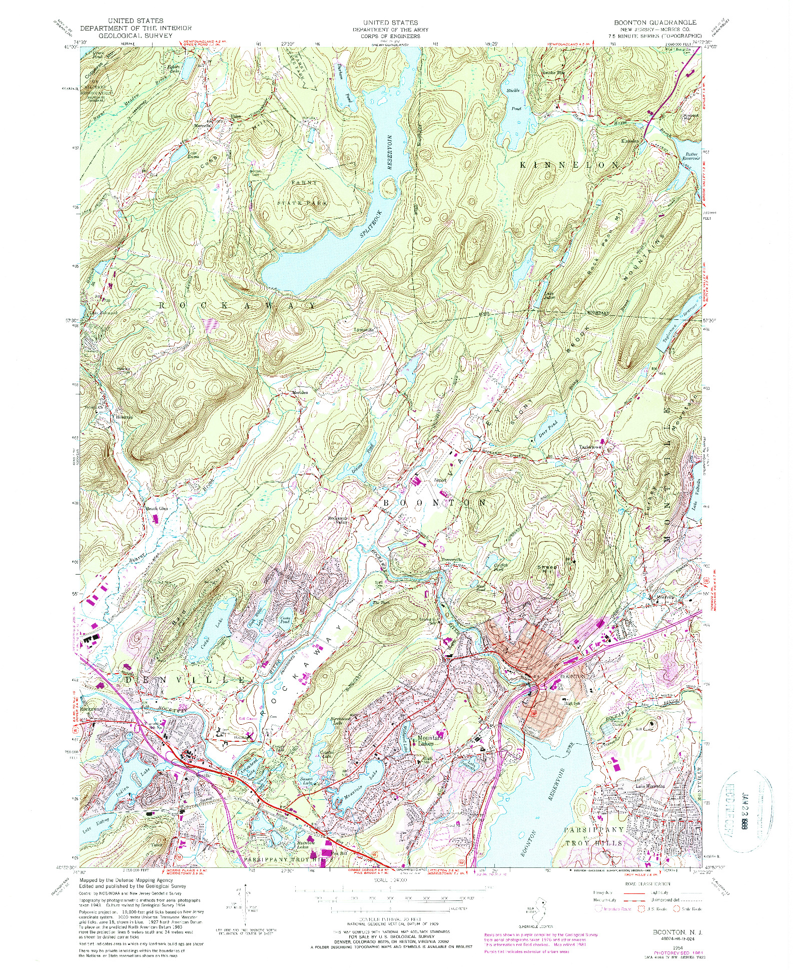 USGS 1:24000-SCALE QUADRANGLE FOR BOONTON, NJ 1954