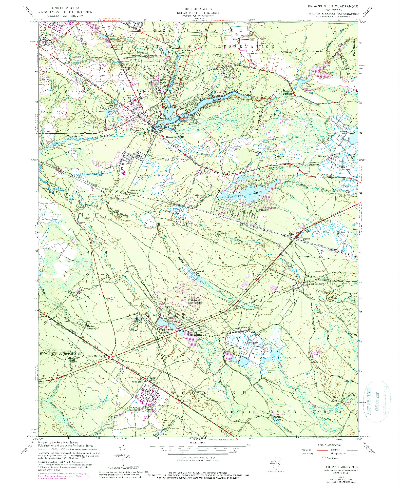 USGS 1:24000-SCALE QUADRANGLE FOR BROWNS MILLS, NJ 1957