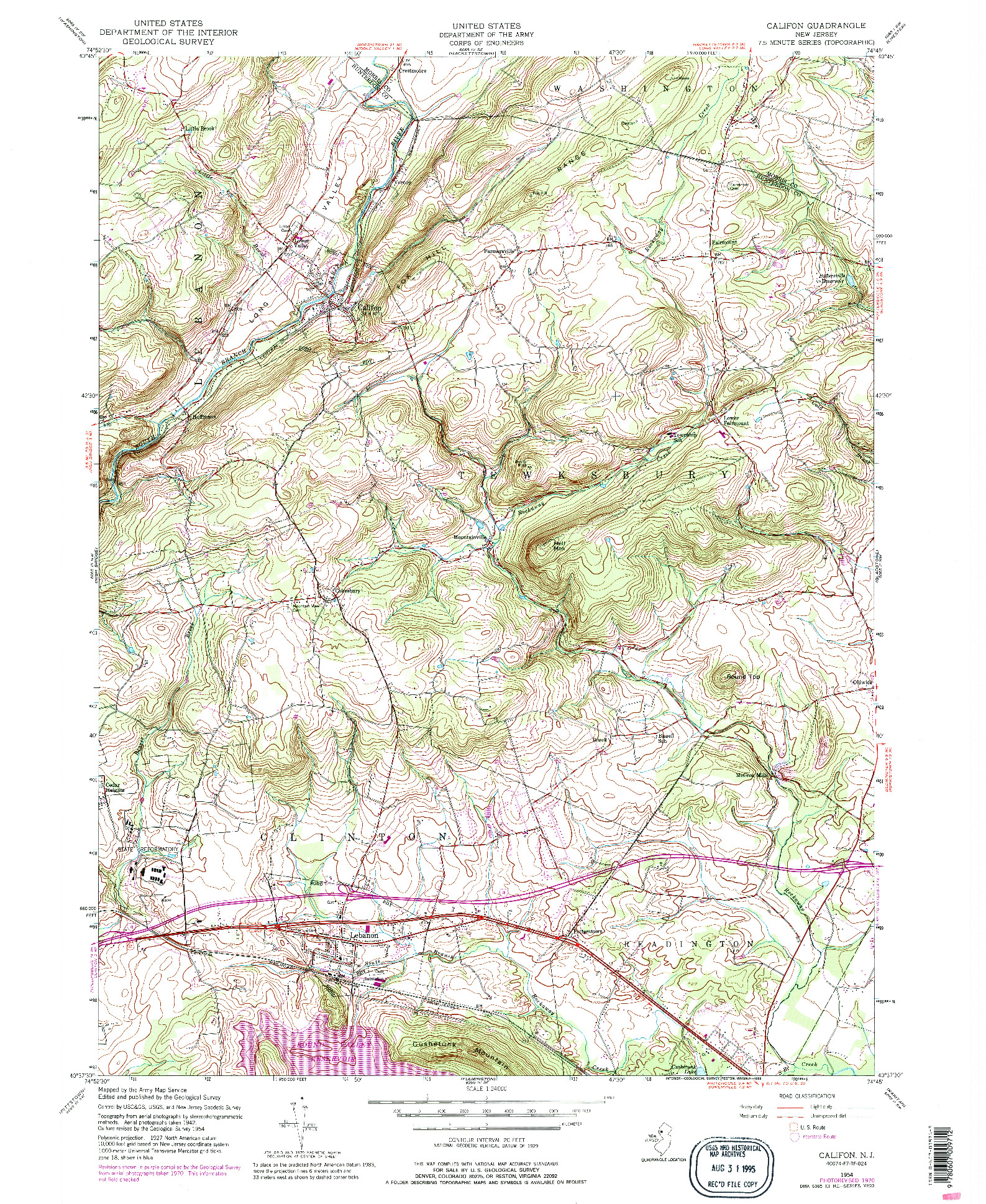 USGS 1:24000-SCALE QUADRANGLE FOR CALIFON, NJ 1954