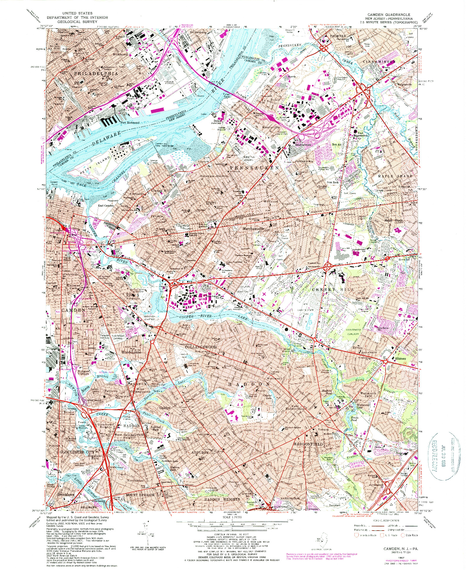 USGS 1:24000-SCALE QUADRANGLE FOR CAMDEN, NJ 1967