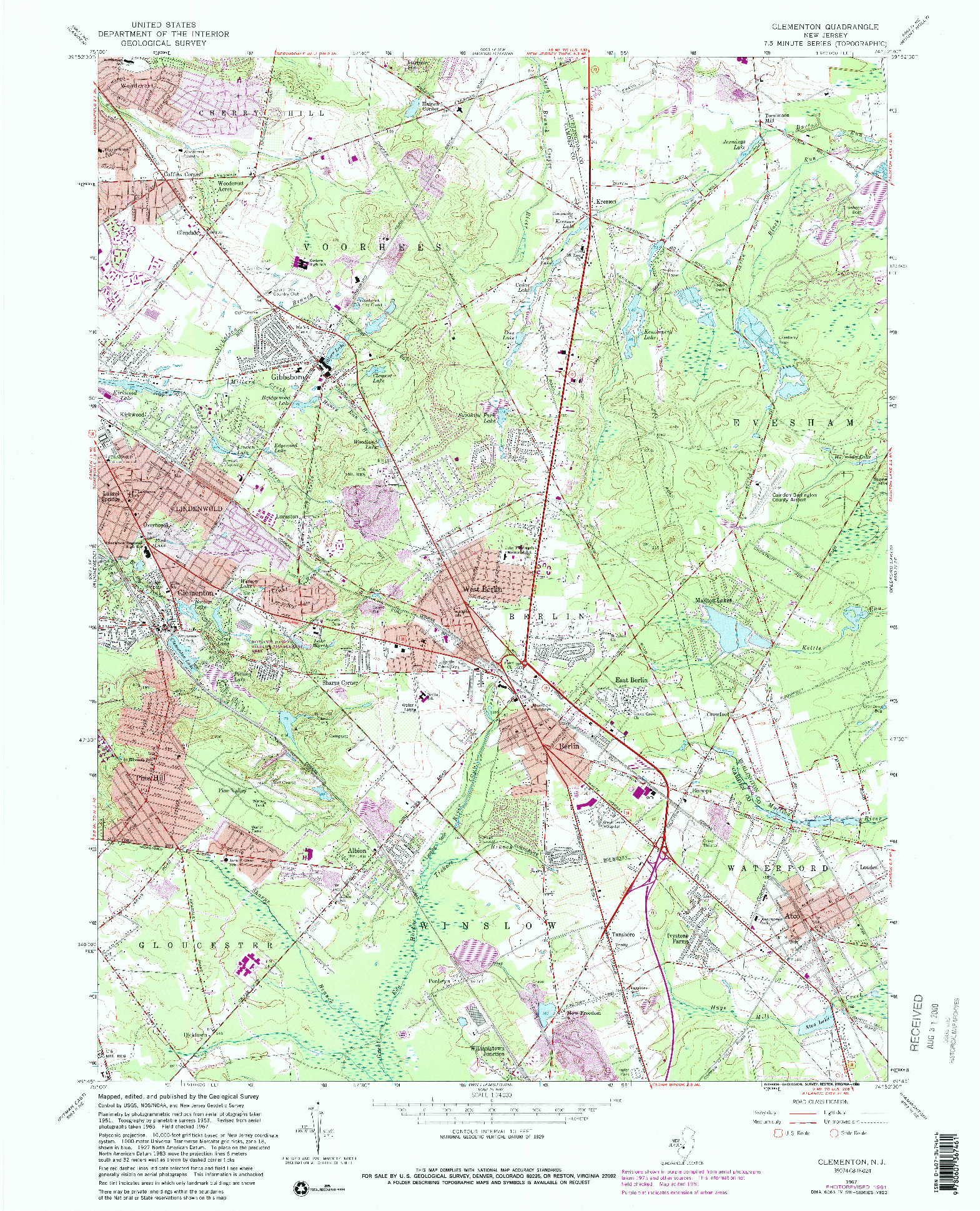 USGS 1:24000-SCALE QUADRANGLE FOR CLEMENTON, NJ 1967