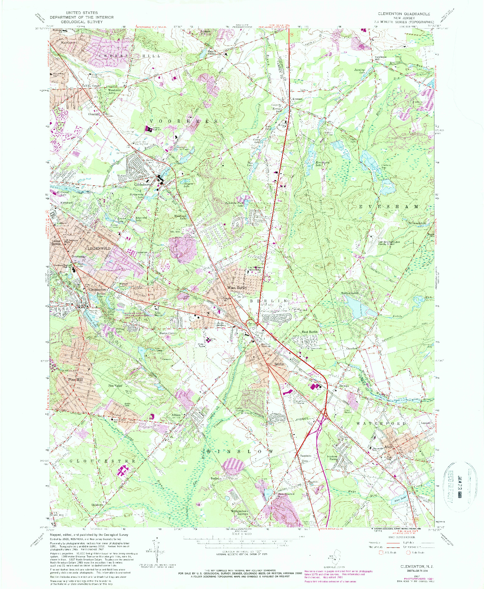 USGS 1:24000-SCALE QUADRANGLE FOR CLEMENTON, NJ 1967