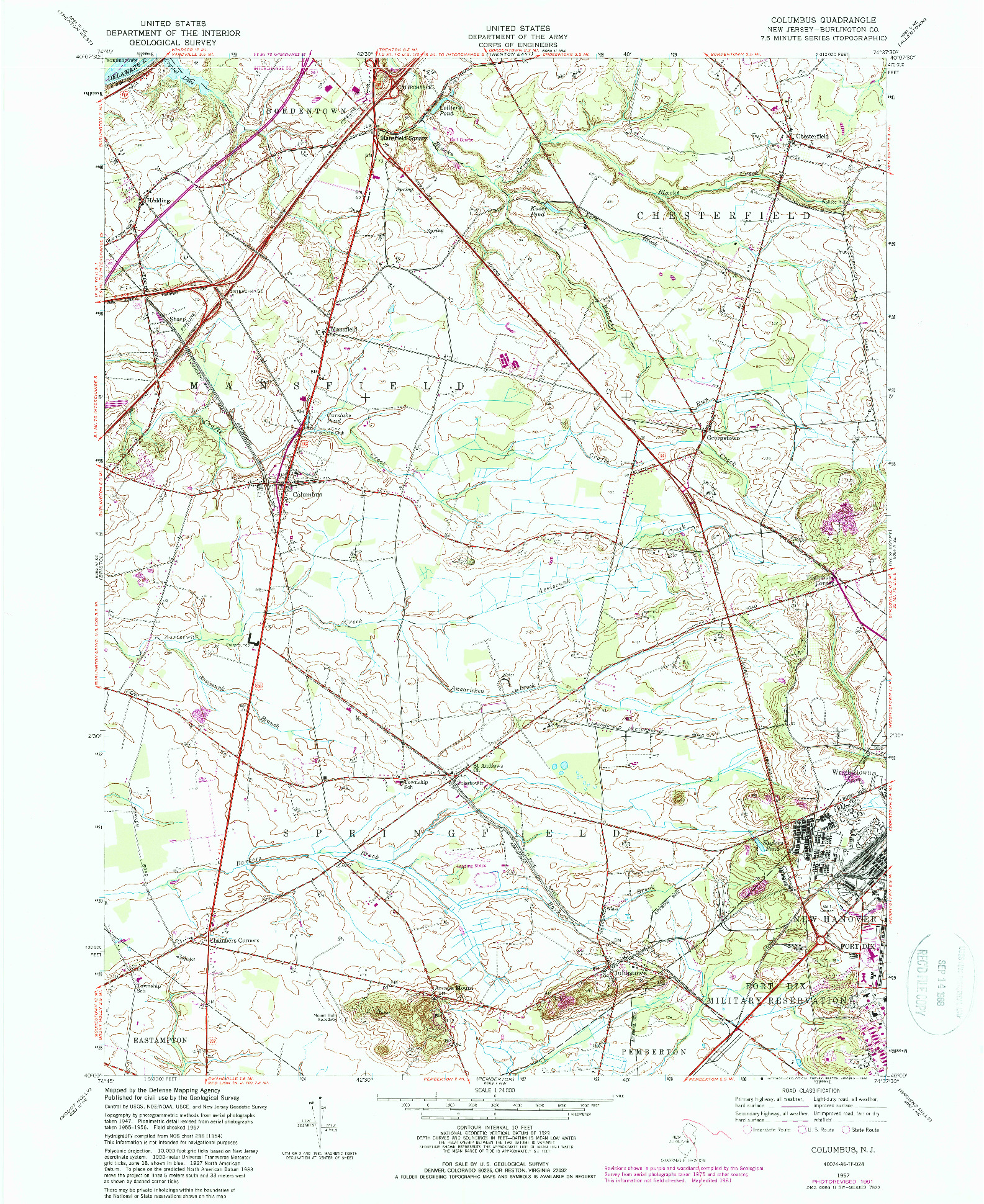 USGS 1:24000-SCALE QUADRANGLE FOR COLUMBUS, NJ 1957