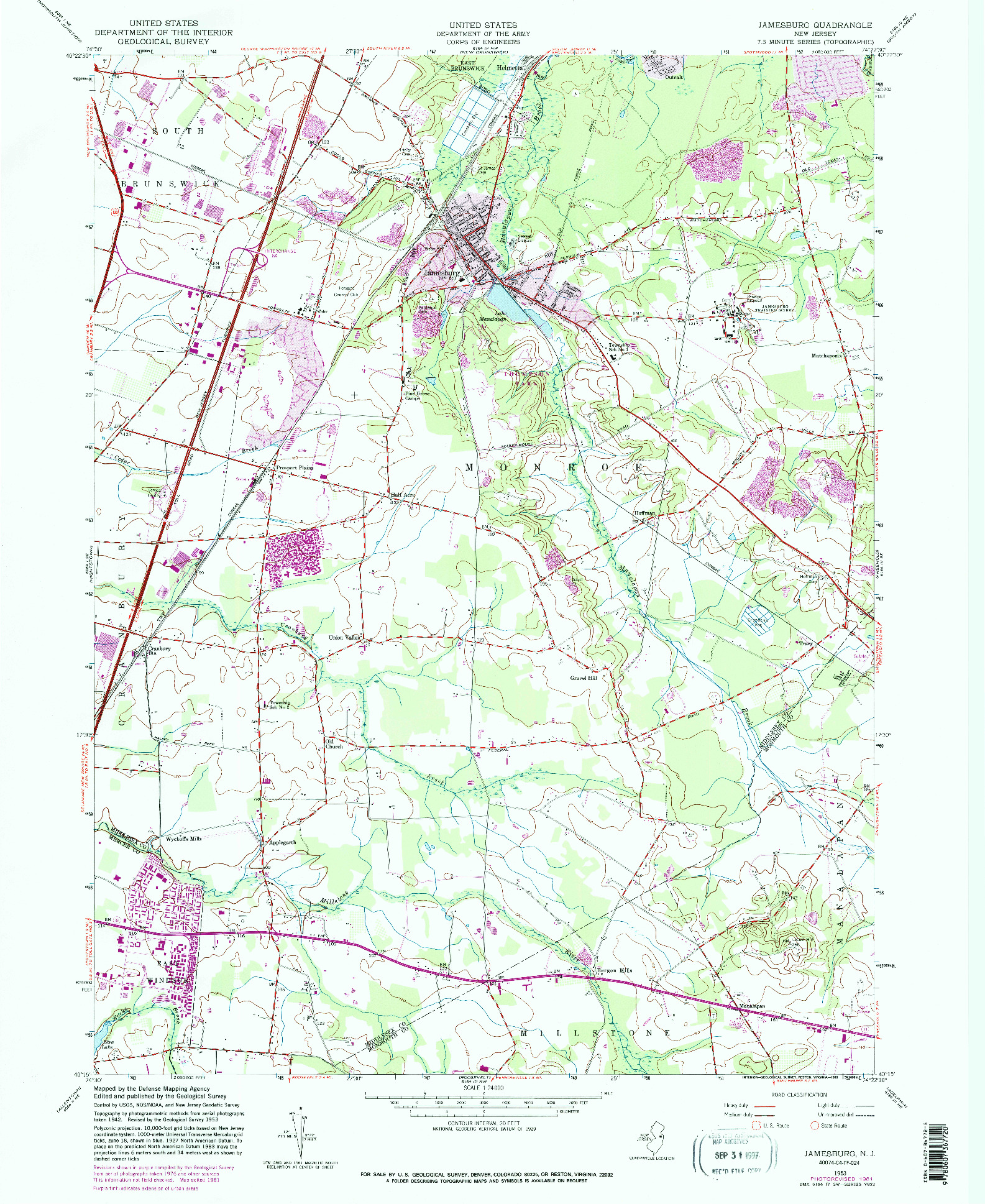 USGS 1:24000-SCALE QUADRANGLE FOR JAMESBURG, NJ 1953