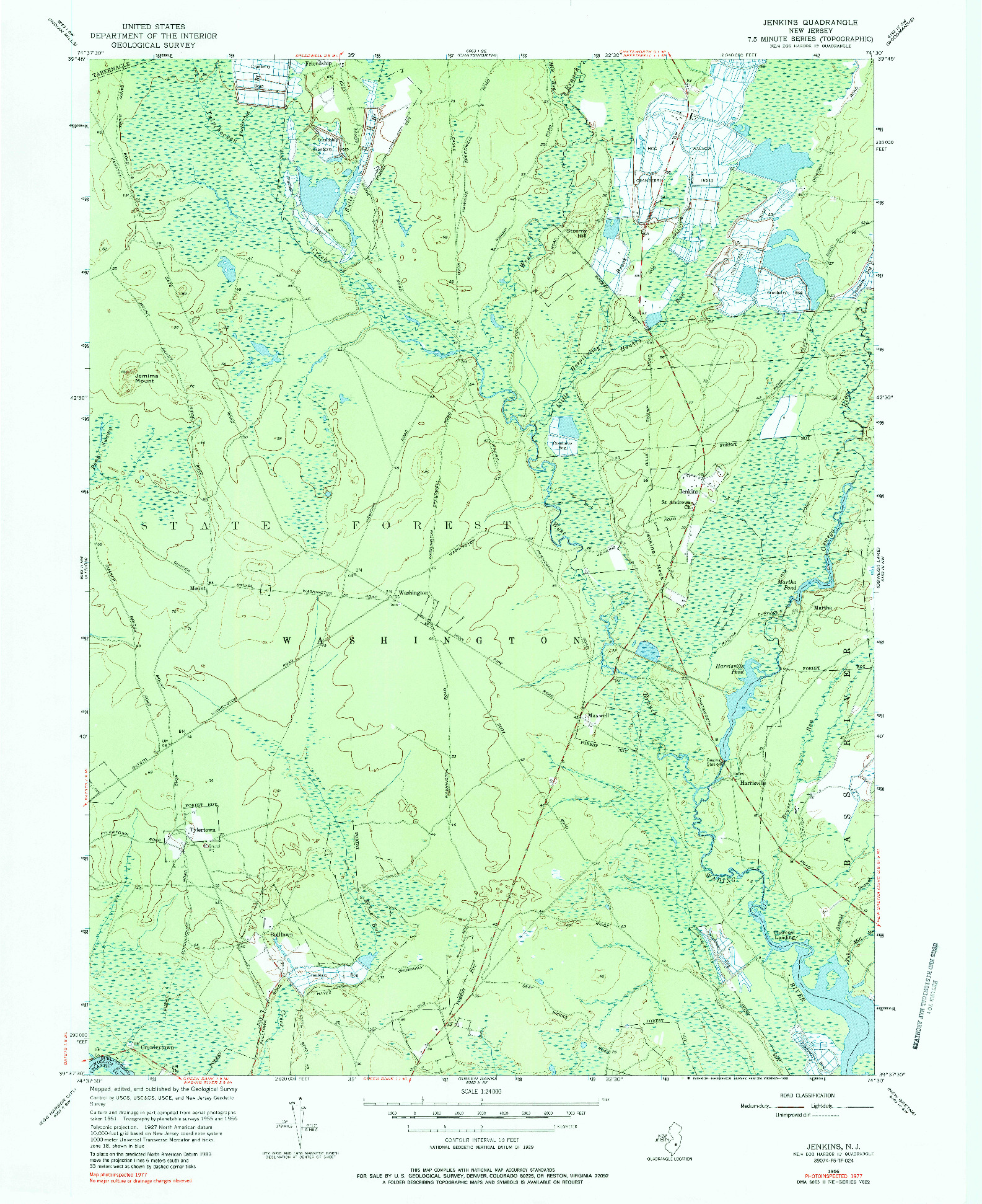 USGS 1:24000-SCALE QUADRANGLE FOR JENKINS, NJ 1956