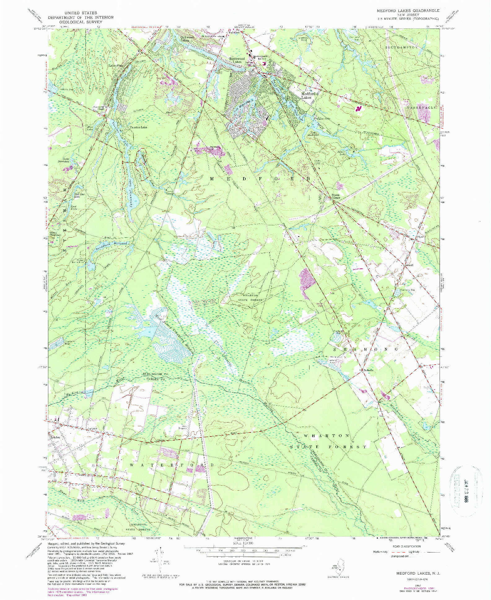 USGS 1:24000-SCALE QUADRANGLE FOR MEDFORD LAKES, NJ 1967