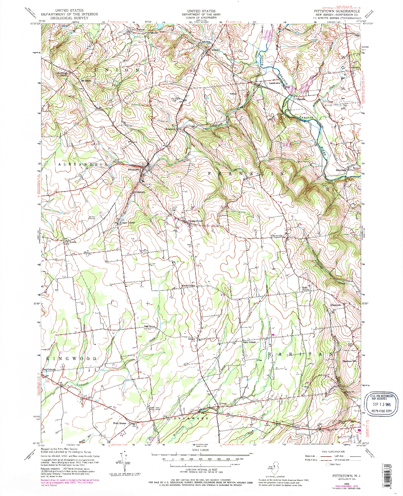 USGS 1:24000-SCALE QUADRANGLE FOR PITTSTOWN, NJ 1955