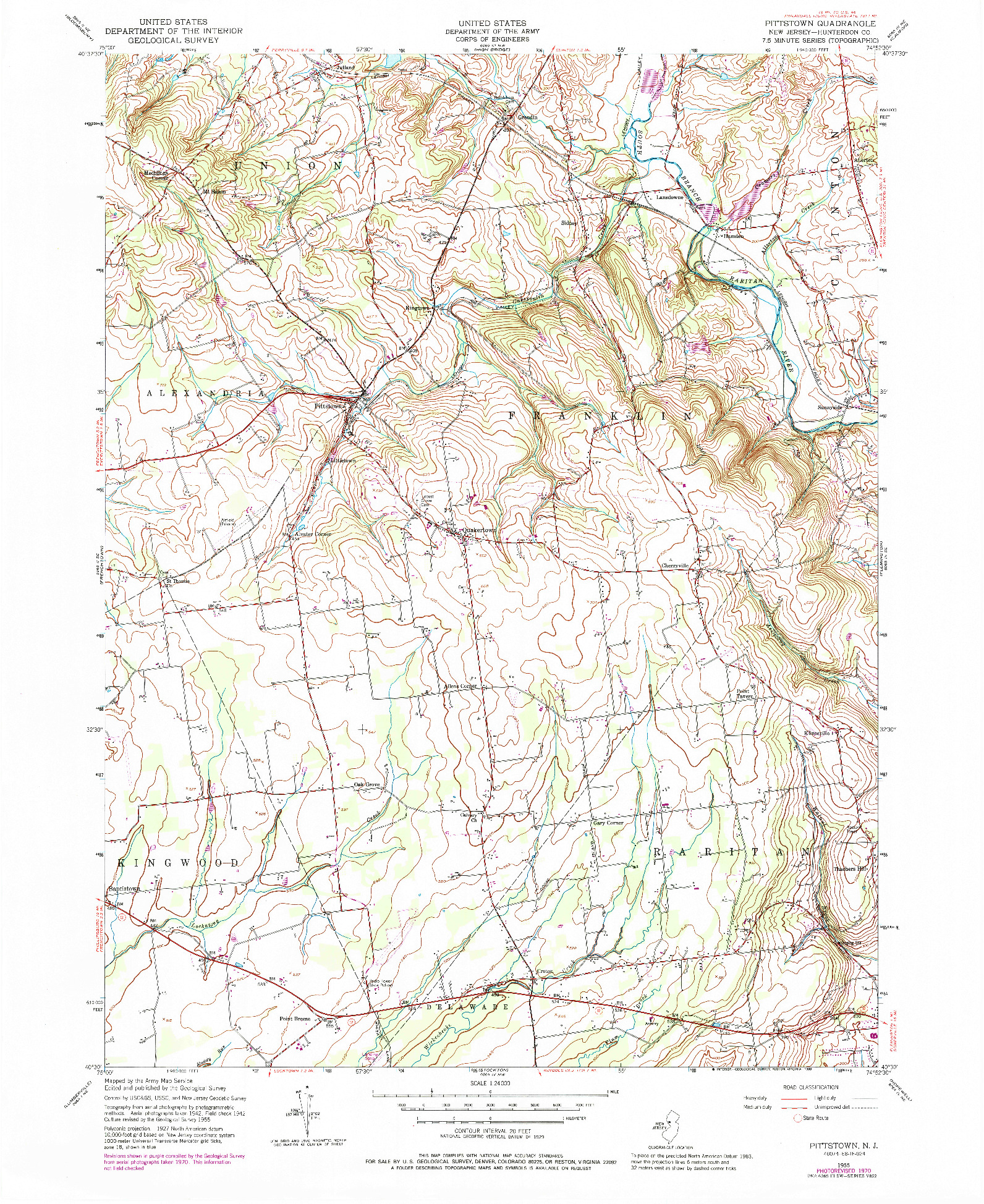 USGS 1:24000-SCALE QUADRANGLE FOR PITTSTOWN, NJ 1955