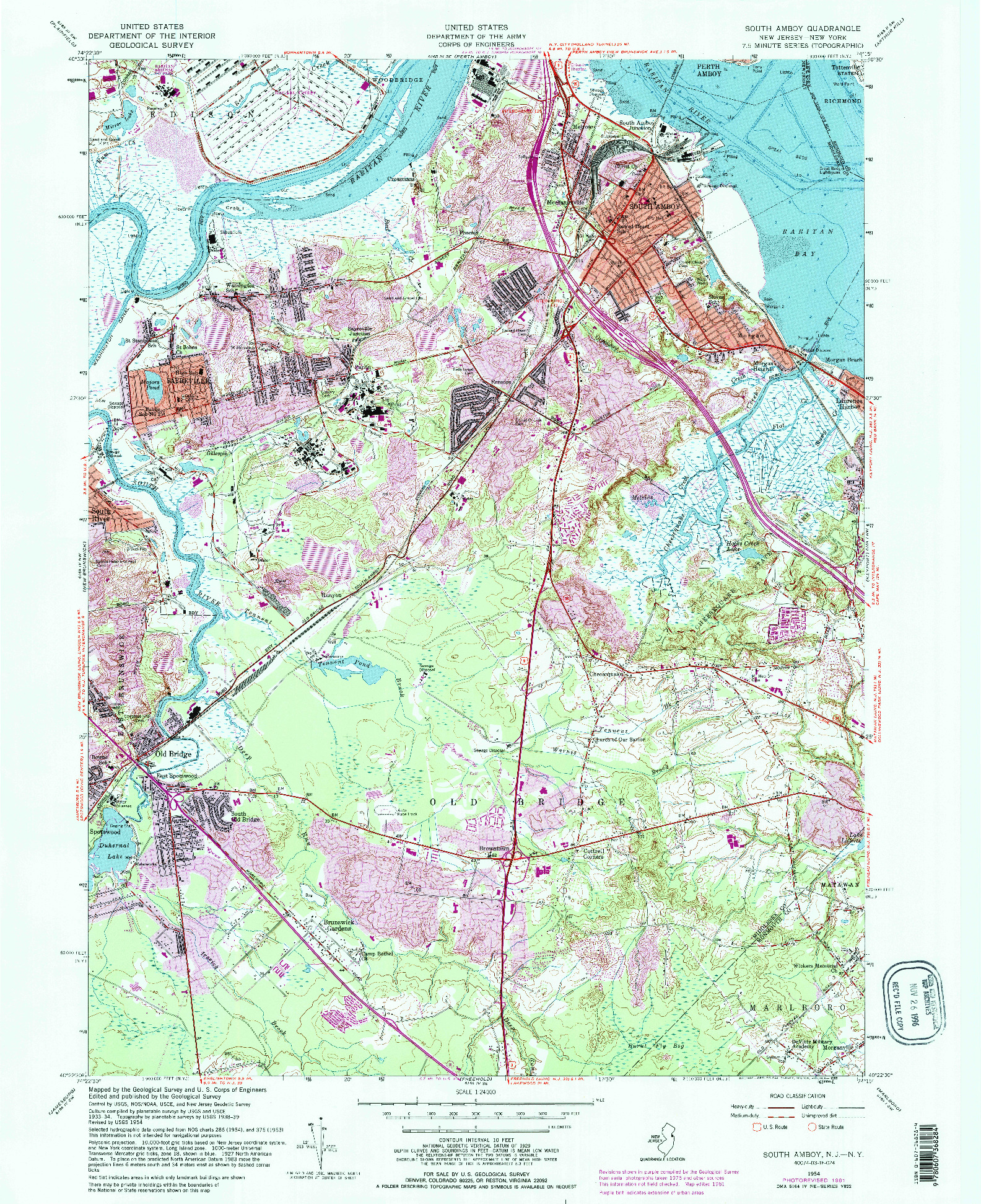 USGS 1:24000-SCALE QUADRANGLE FOR SOUTH AMBOY, NJ 1954