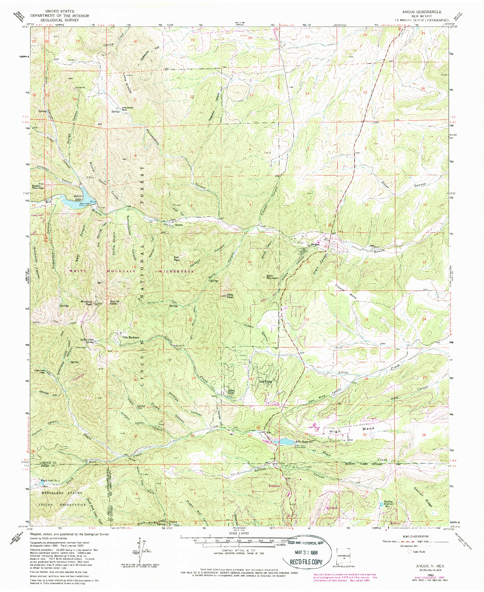 USGS 1:24000-SCALE QUADRANGLE FOR ANGUS, NM 1963