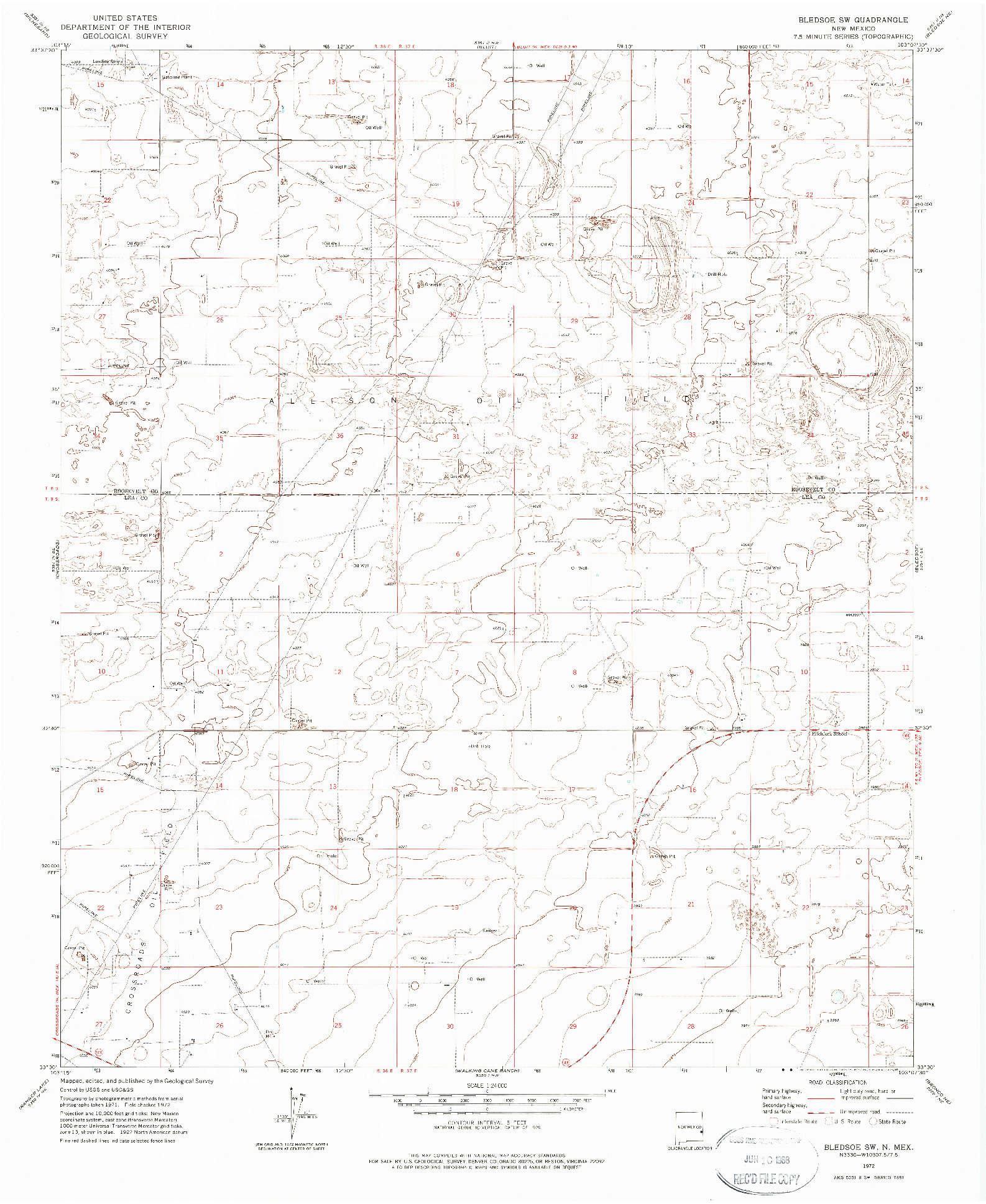USGS 1:24000-SCALE QUADRANGLE FOR BLEDSOE SW, NM 1972