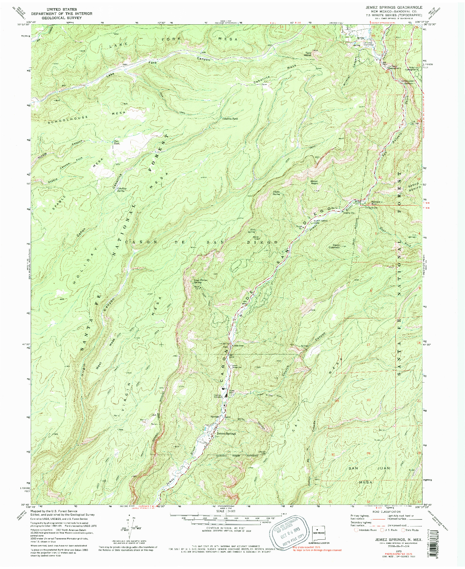 USGS 1:24000-SCALE QUADRANGLE FOR JEMEZ SPRINGS, NM 1970