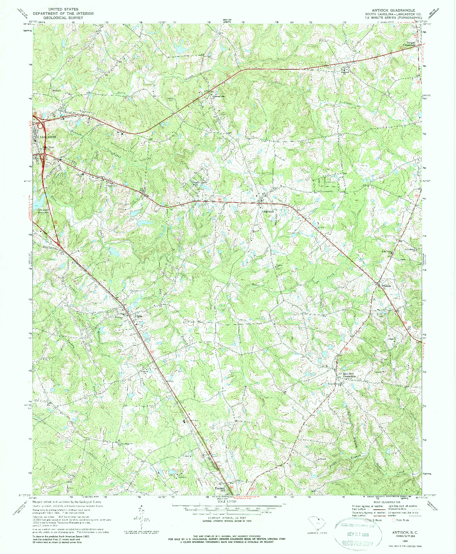 USGS 1:24000-SCALE QUADRANGLE FOR ANTIOCH, SC 1969