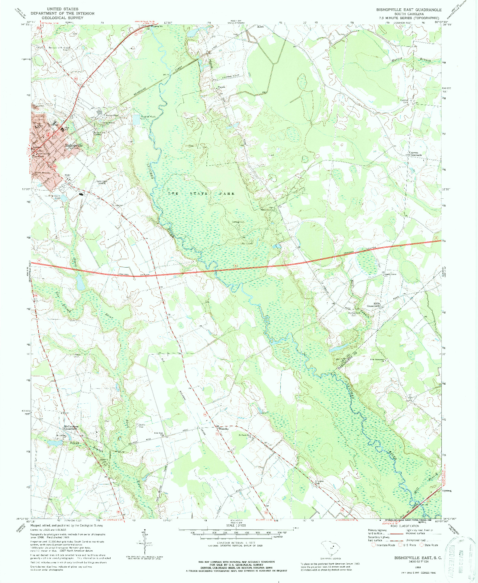 USGS 1:24000-SCALE QUADRANGLE FOR BISHOPVILLE EAST, SC 1969