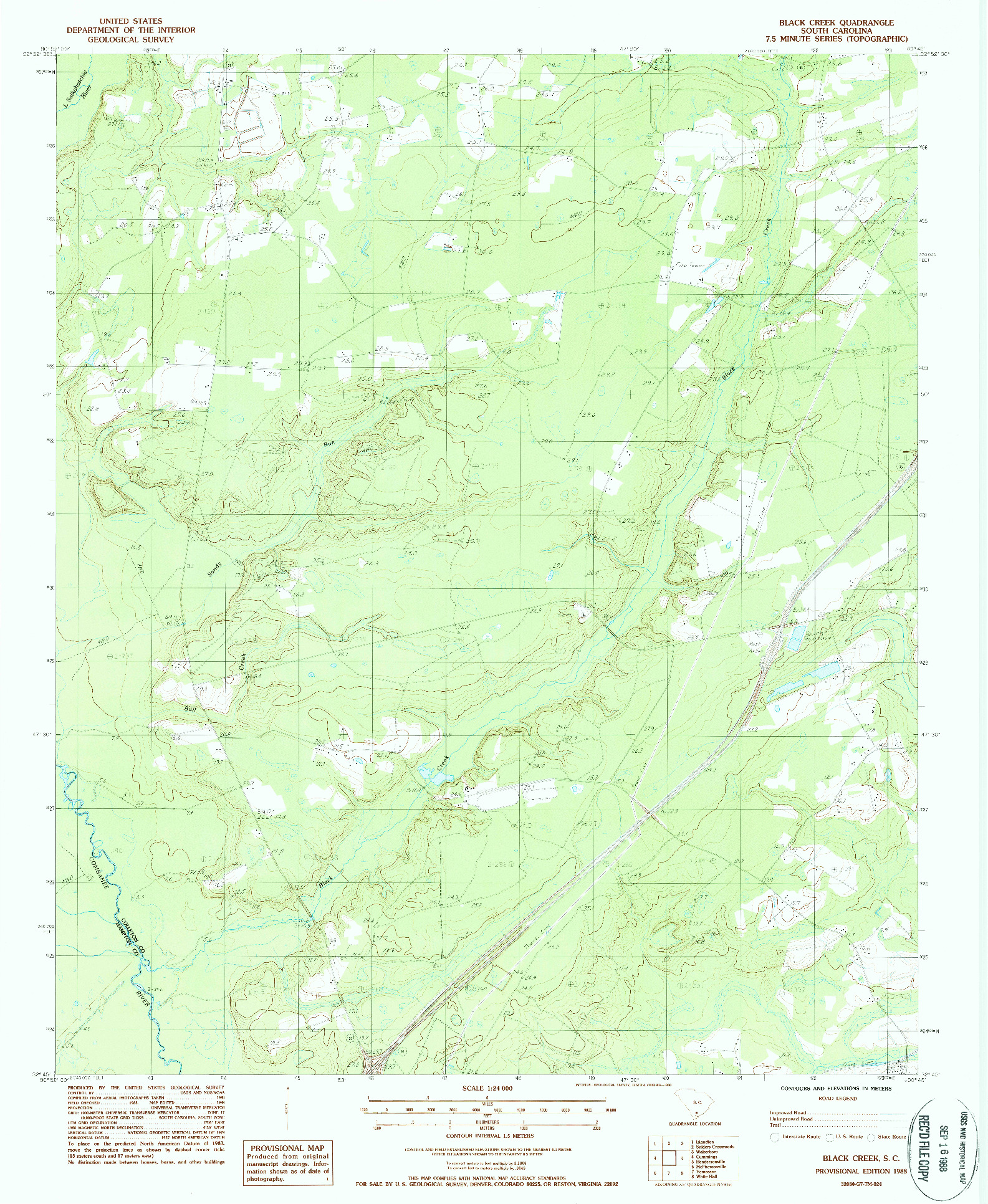 USGS 1:24000-SCALE QUADRANGLE FOR BLACK CREEK, SC 1988