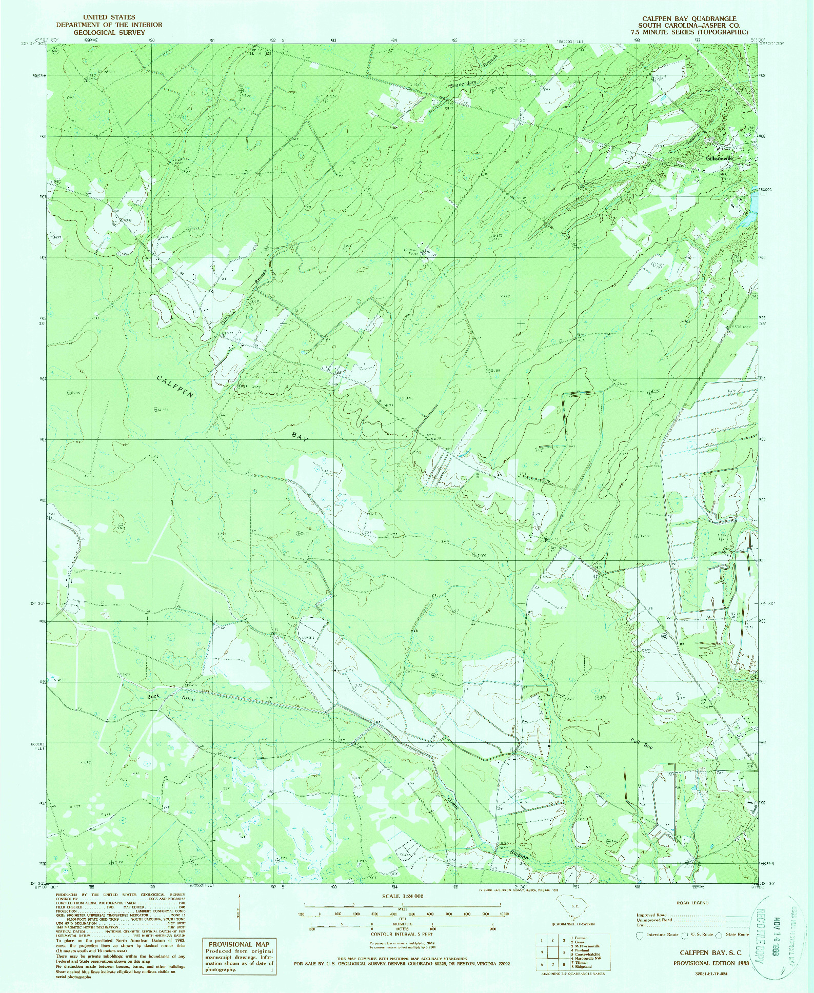 USGS 1:24000-SCALE QUADRANGLE FOR CALFPEN BAY, SC 1988