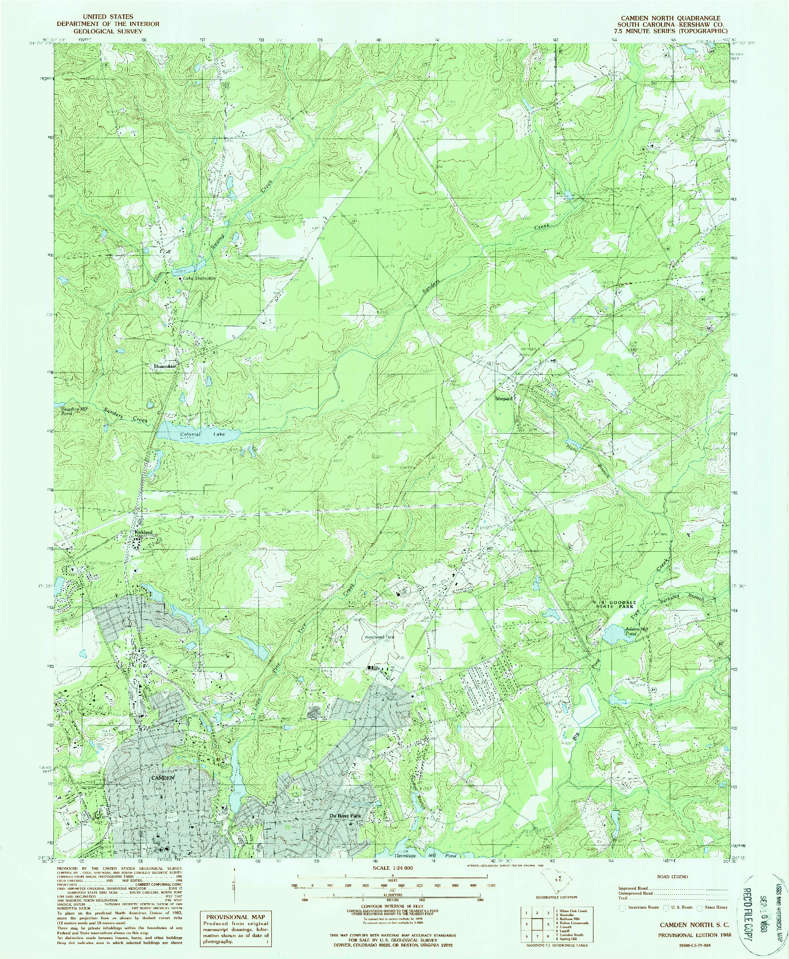 USGS 1:24000-SCALE QUADRANGLE FOR CAMDEN NORTH, SC 1988
