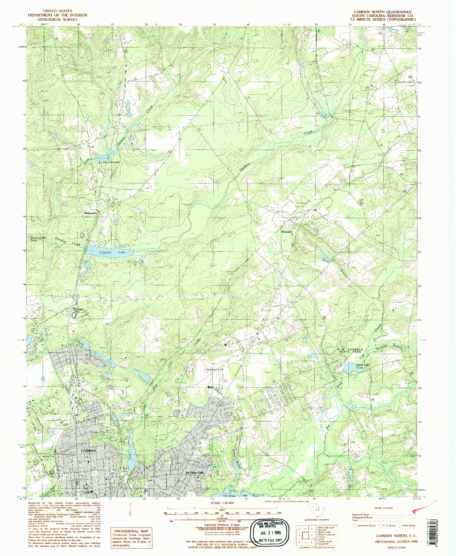 USGS 1:24000-SCALE QUADRANGLE FOR CAMDEN NORTH, SC 1988