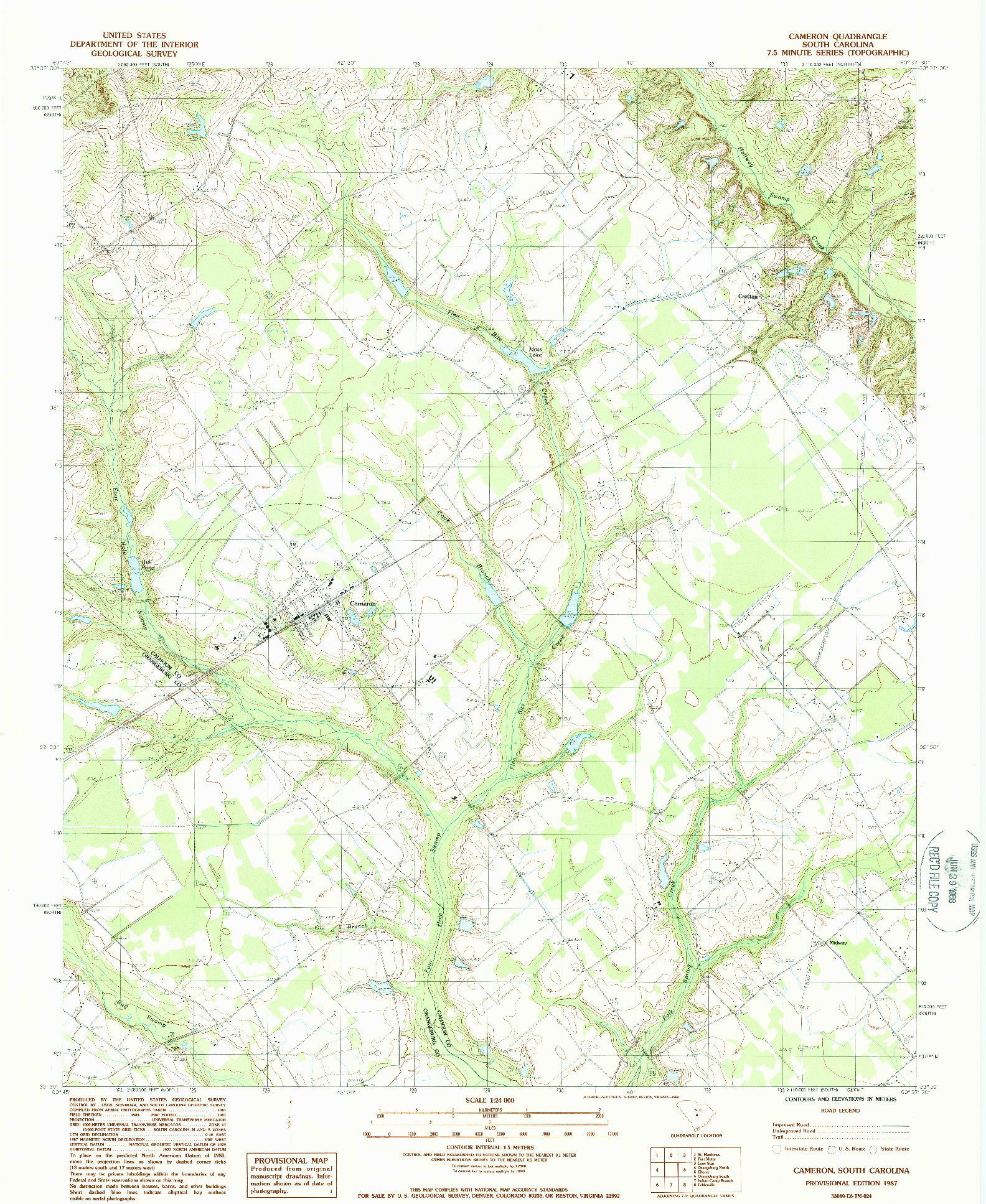 USGS 1:24000-SCALE QUADRANGLE FOR CAMERON, SC 1987