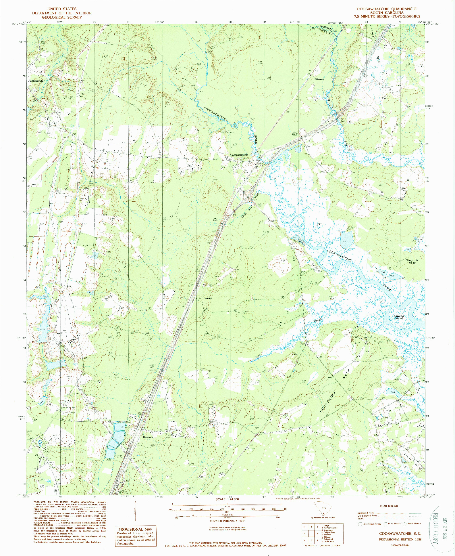 USGS 1:24000-SCALE QUADRANGLE FOR COOSAWHATCHIE, SC 1988