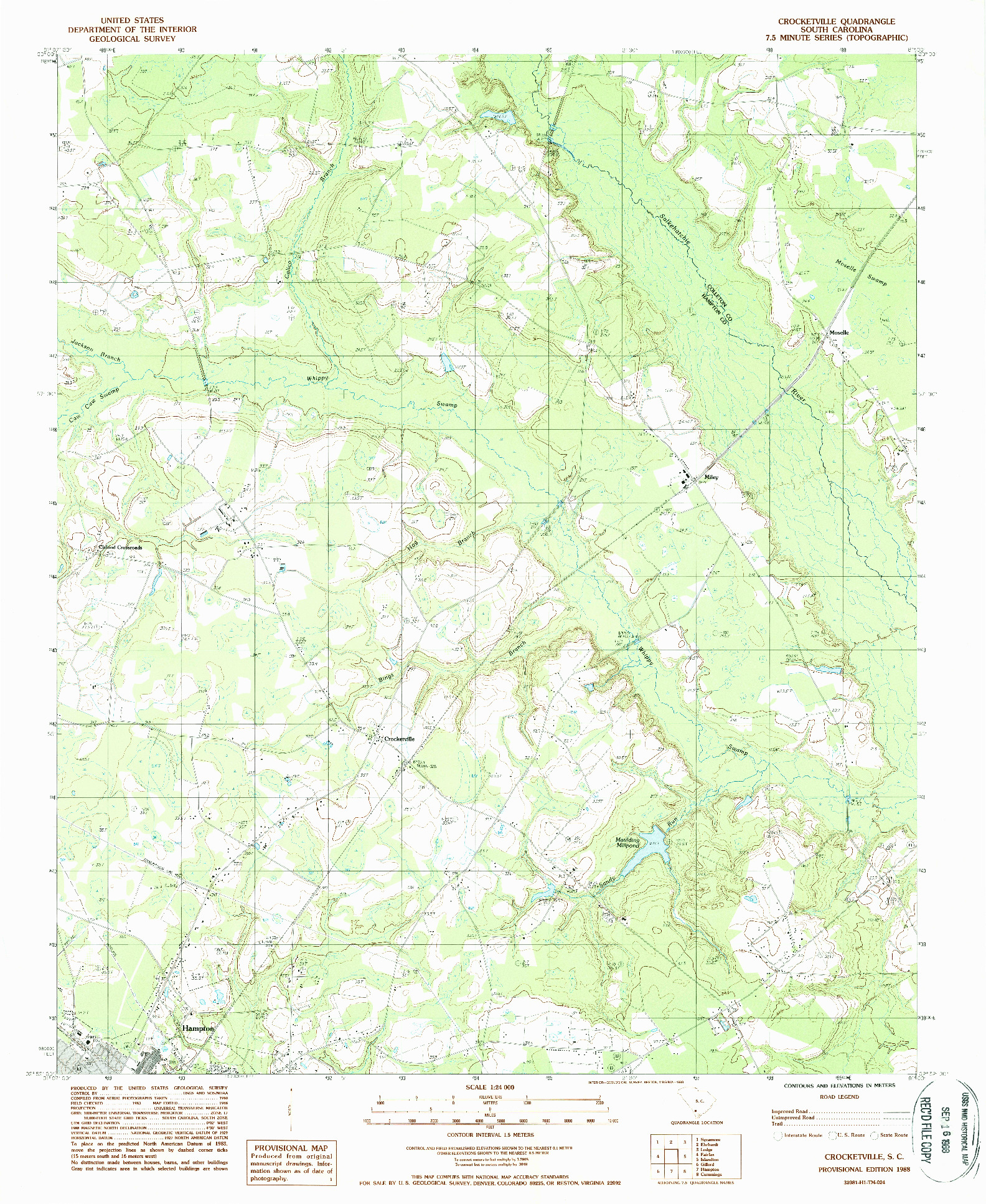 USGS 1:24000-SCALE QUADRANGLE FOR CROCKETVILLE, SC 1988