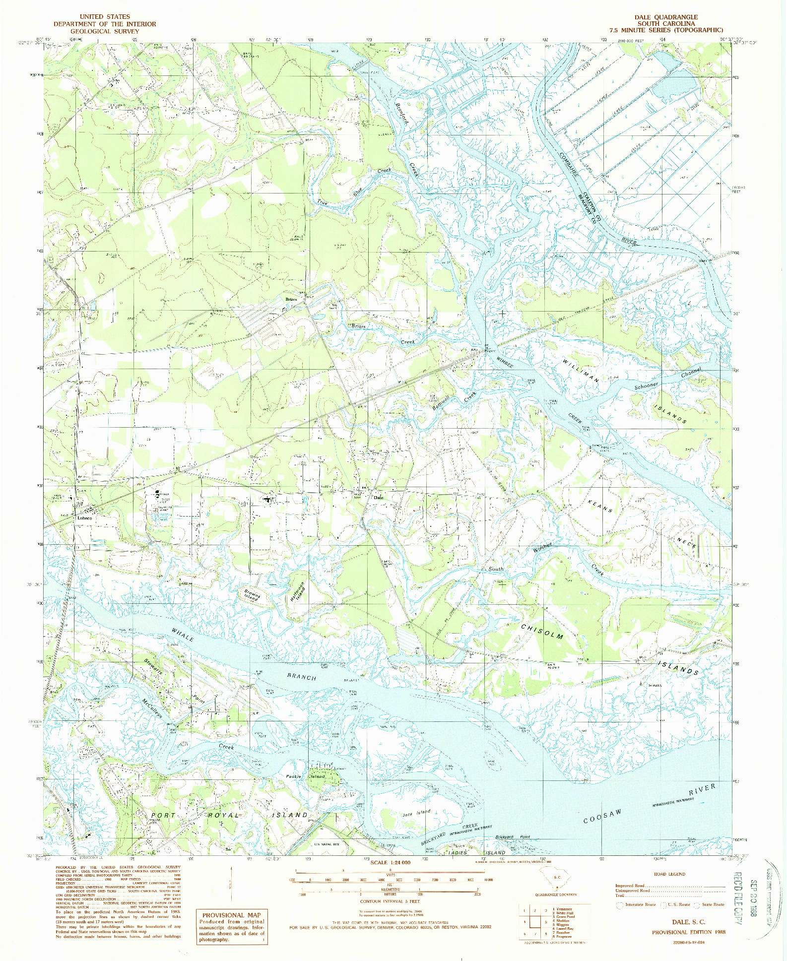 USGS 1:24000-SCALE QUADRANGLE FOR DALE, SC 1988