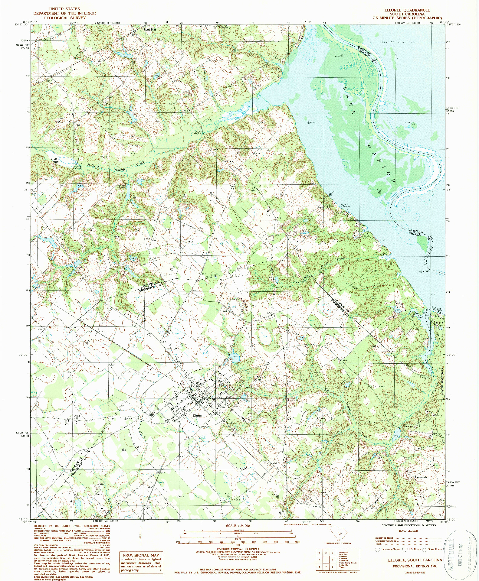 USGS 1:24000-SCALE QUADRANGLE FOR ELLOREE, SC 1988