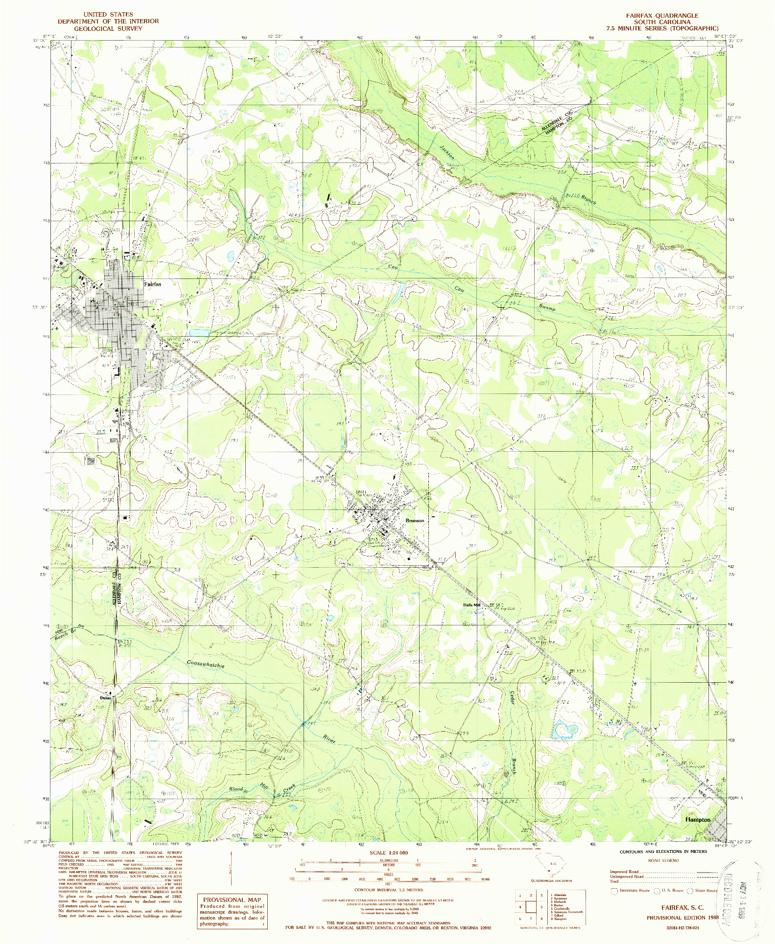 USGS 1:24000-SCALE QUADRANGLE FOR FAIRFAX, SC 1988