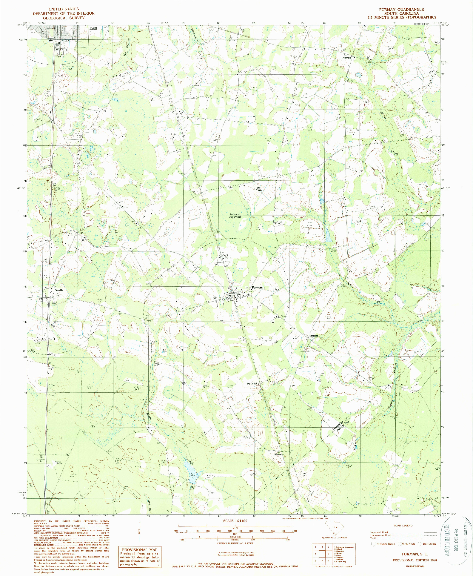 USGS 1:24000-SCALE QUADRANGLE FOR FURMAN, SC 1988