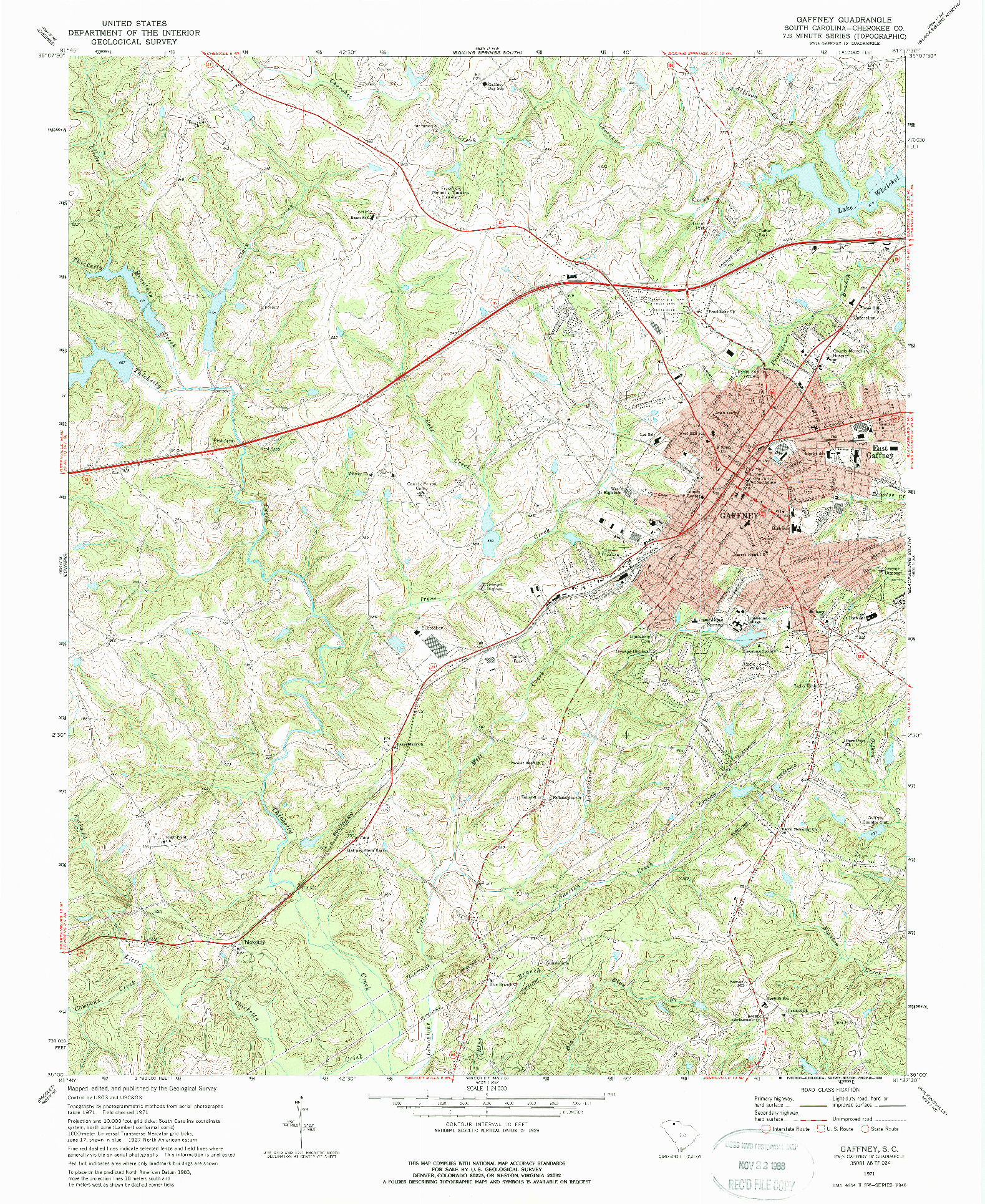 USGS 1:24000-SCALE QUADRANGLE FOR GAFFNEY, SC 1971