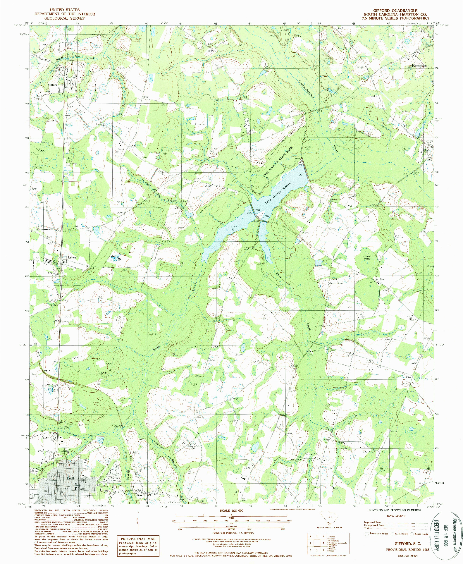 USGS 1:24000-SCALE QUADRANGLE FOR GIFFORD, SC 1988