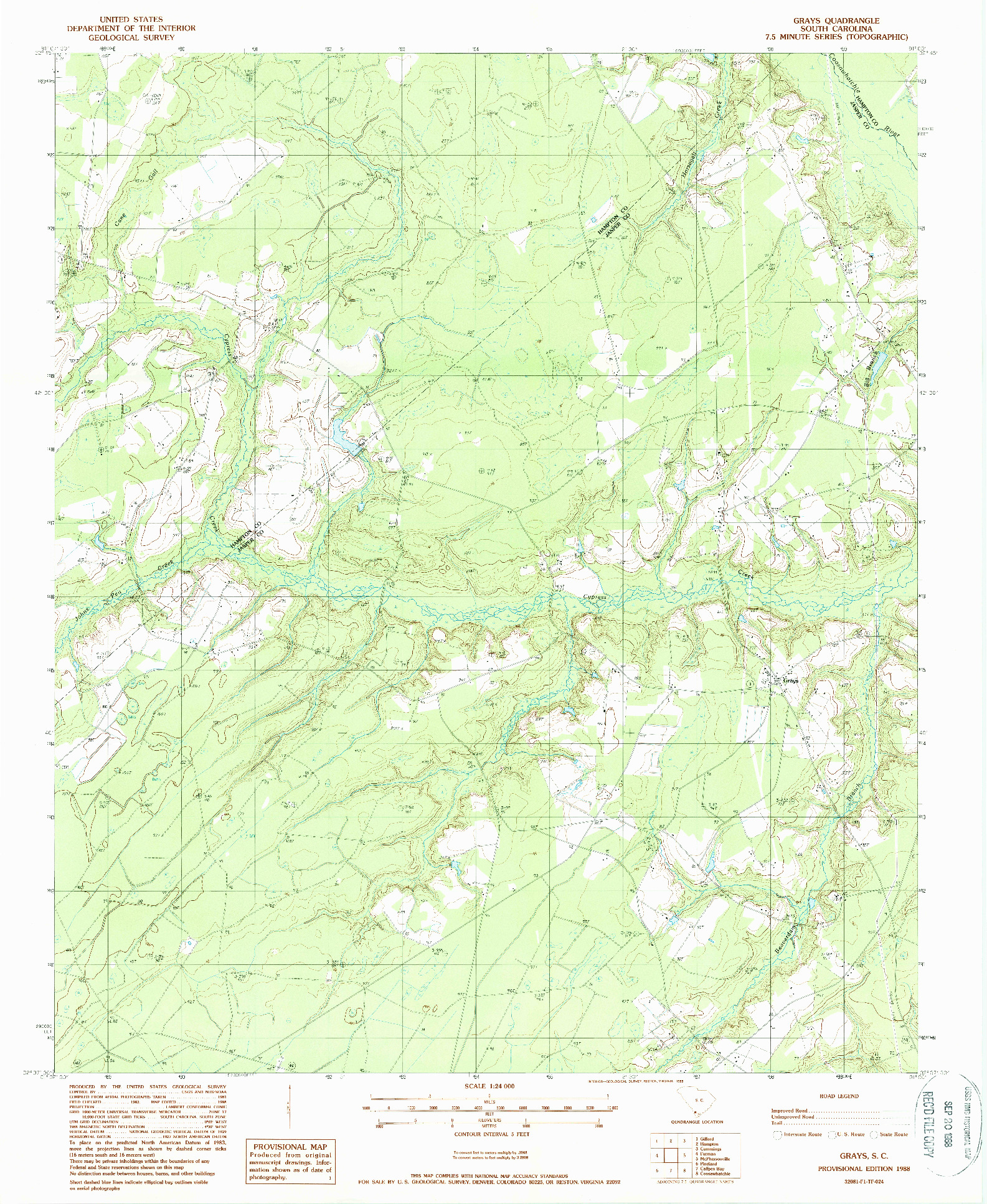 USGS 1:24000-SCALE QUADRANGLE FOR GRAYS, SC 1988