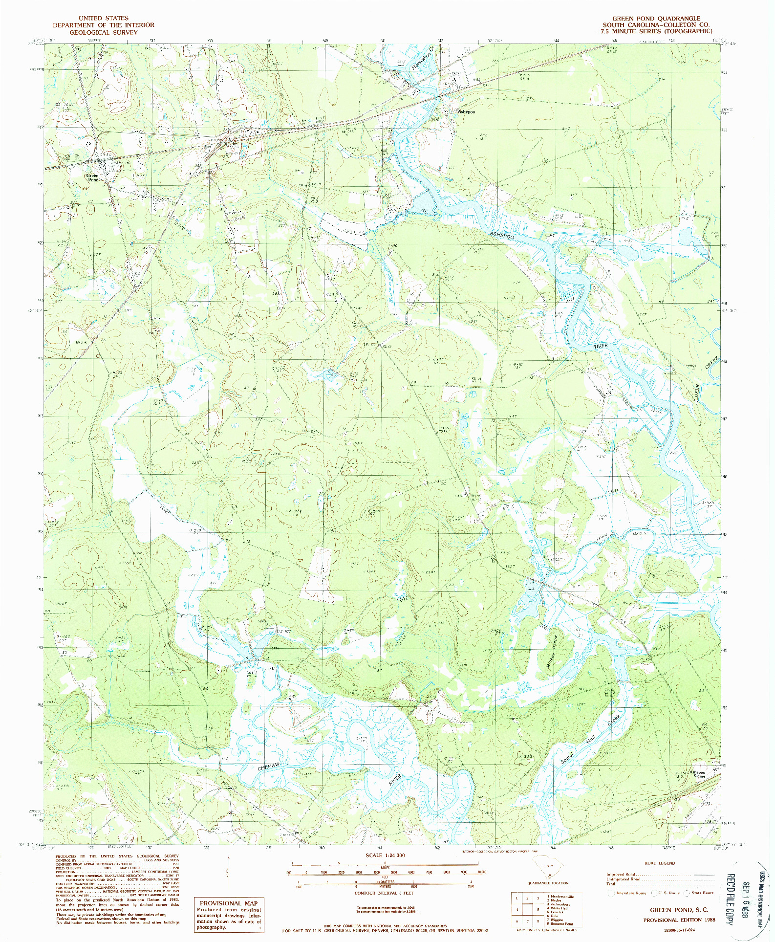 USGS 1:24000-SCALE QUADRANGLE FOR GREEN POND, SC 1988